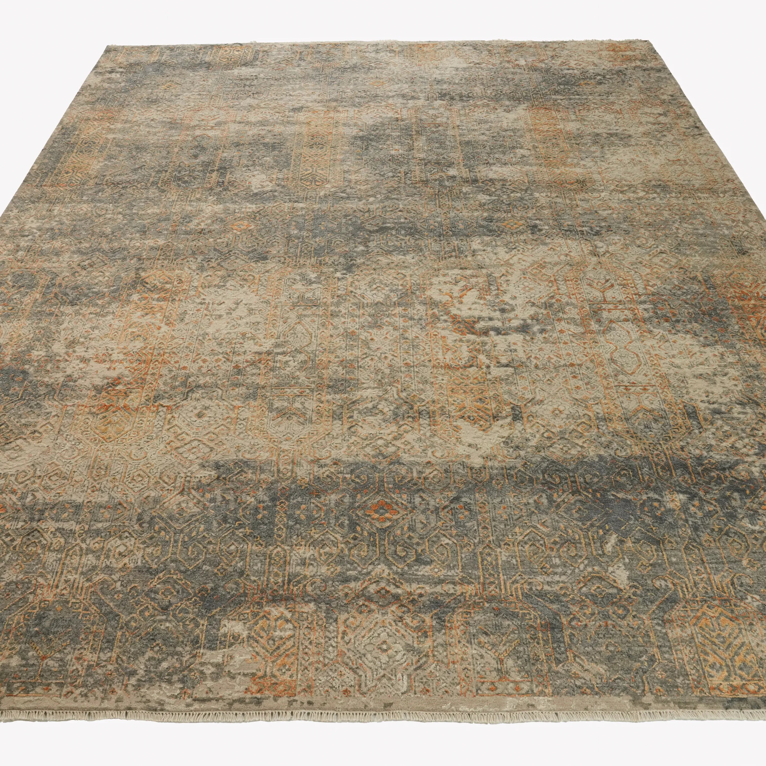 Aren Serisi El Dokuma Vintage Desenli İpekli Gri Halı