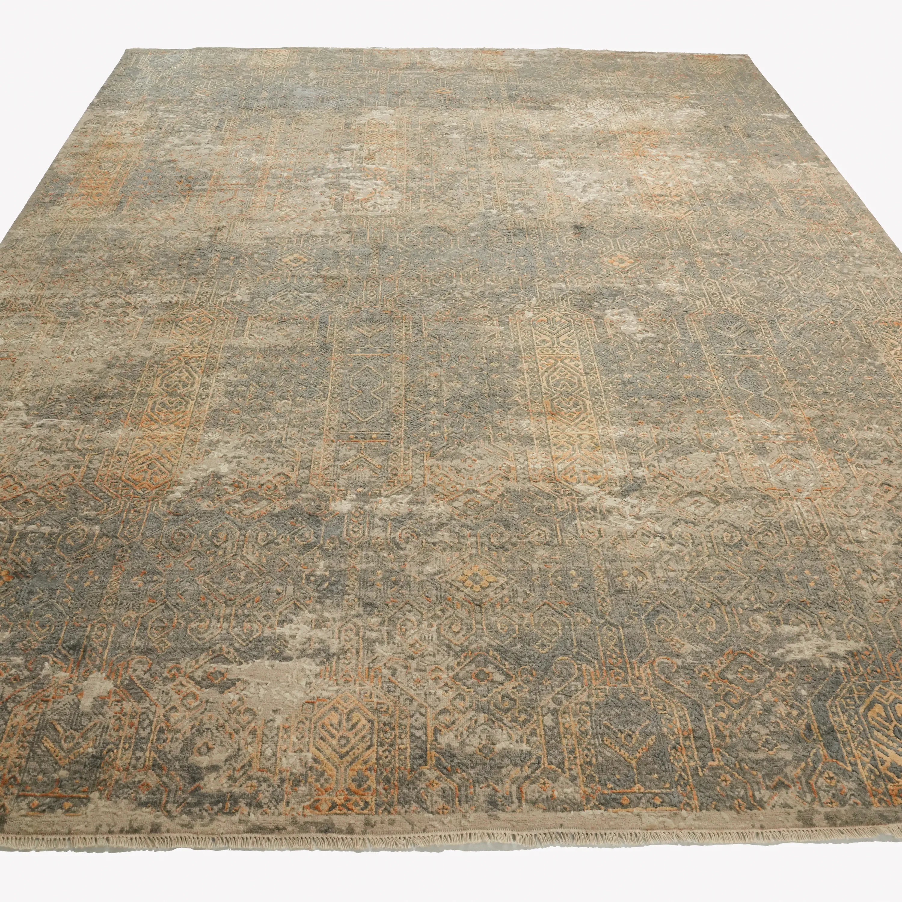 Aren Serisi El Dokuma Vintage Desenli İpekli Gri Halı