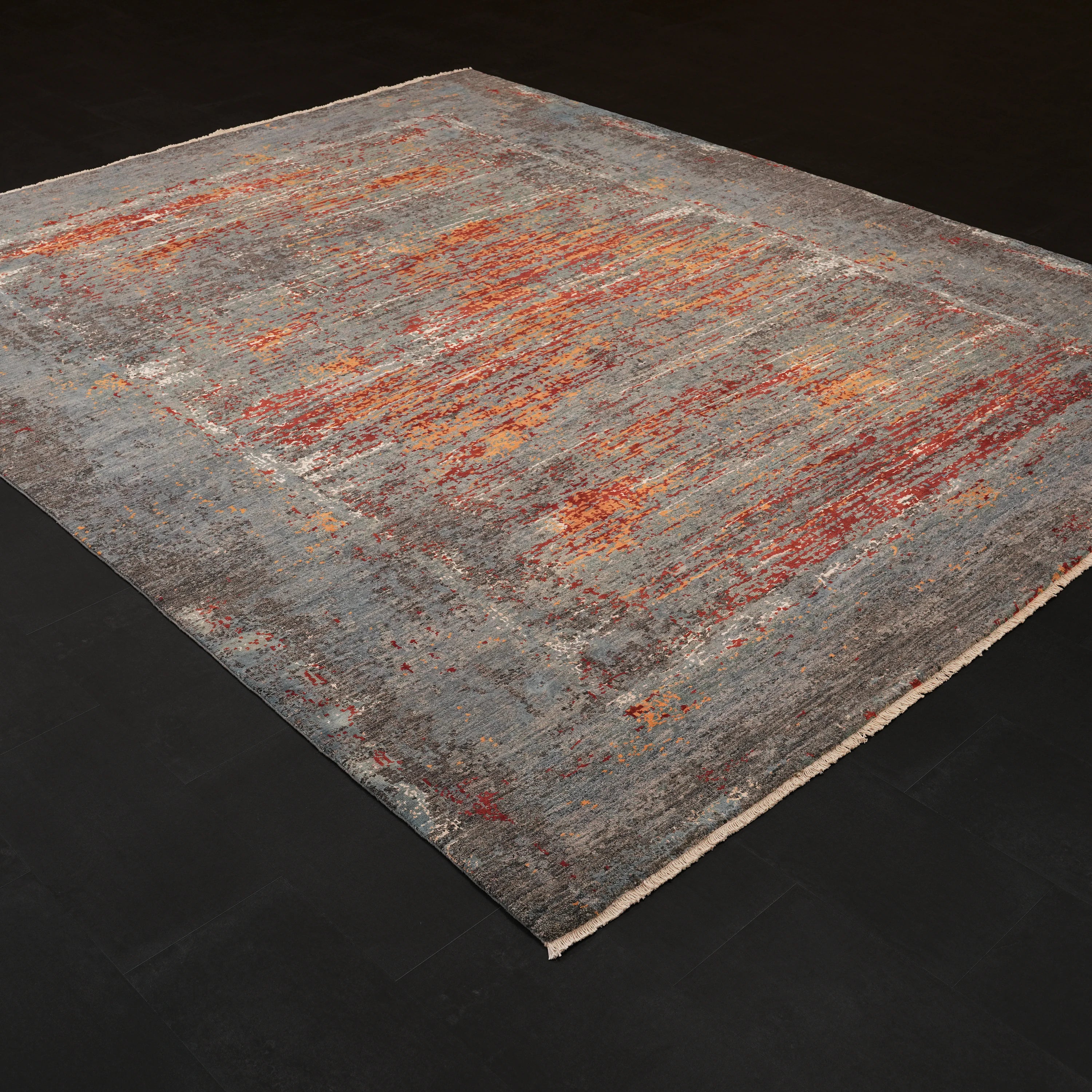 Ayan Serisi El Dokuma İpekli Soyut Desenli Gri Halı