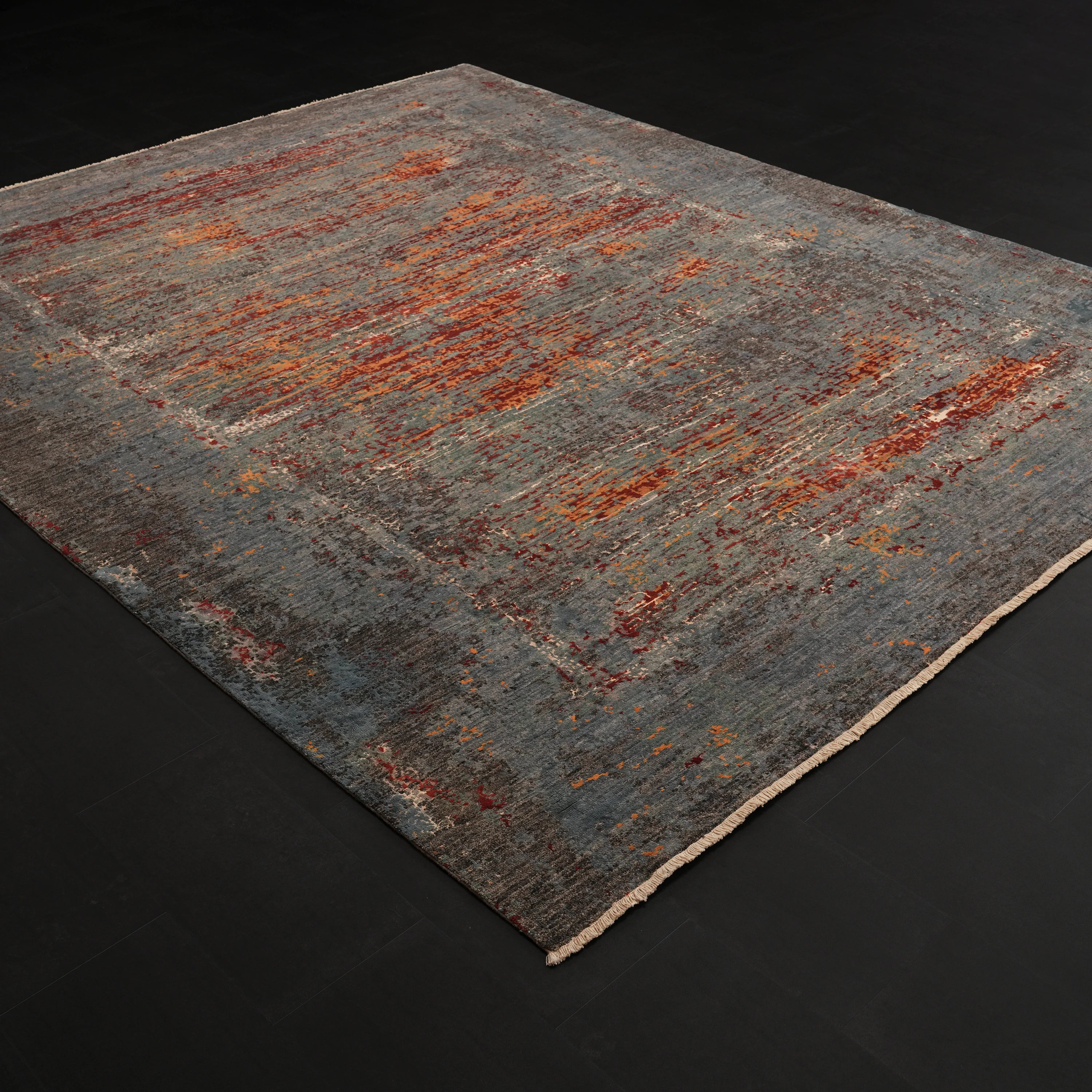 Ayan Serisi El Dokuma İpekli Soyut Desenli Gri Halı