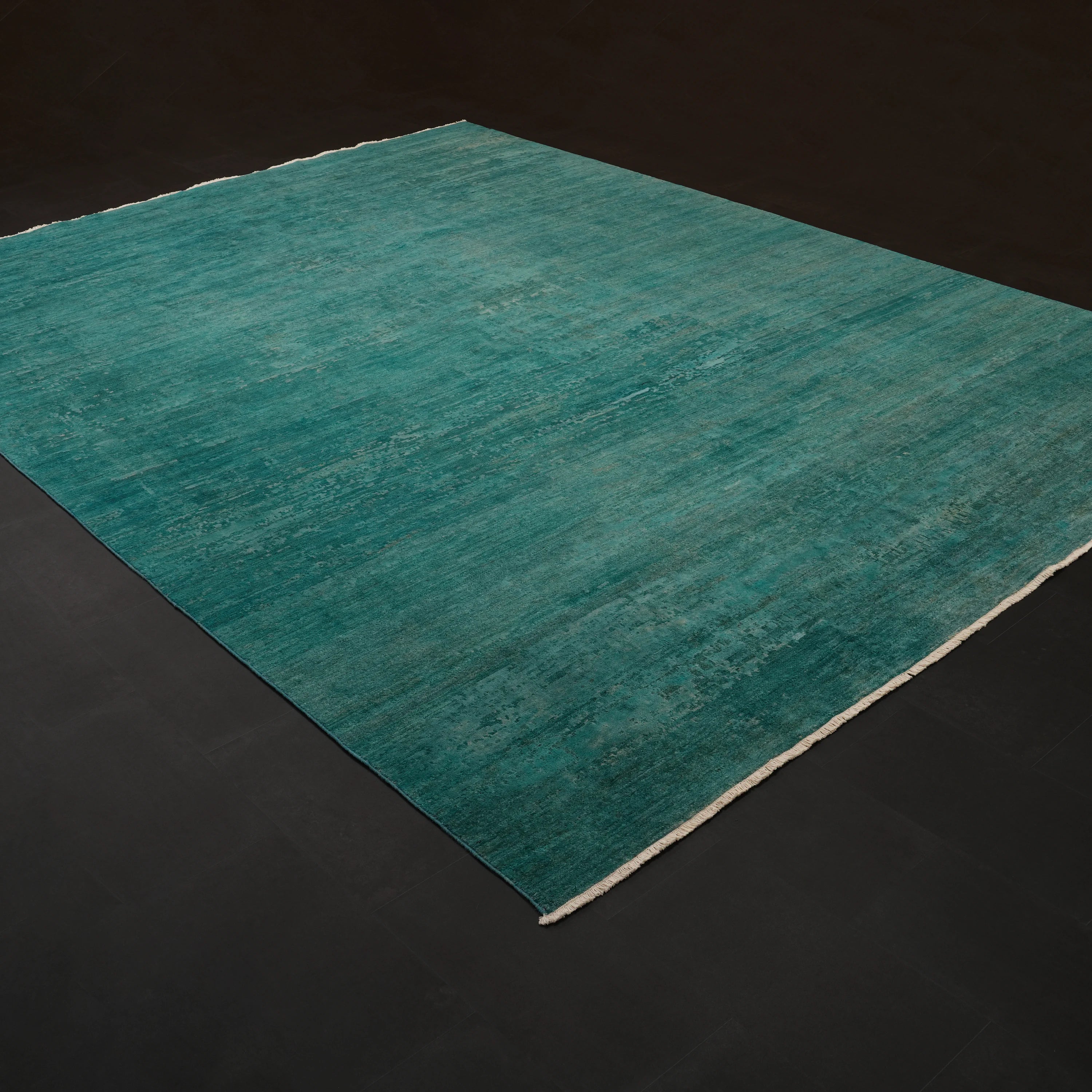 Ayan Serisi El Dokuma Sade Desenli Turkuaz Yün Halı