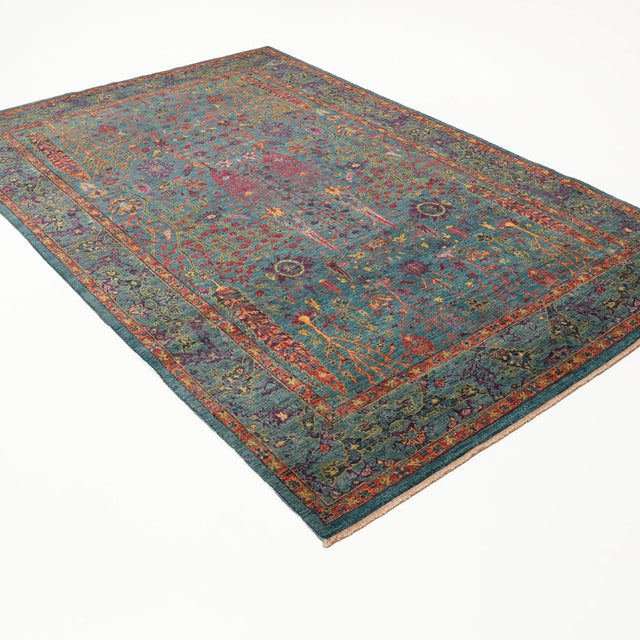 Ayan Serisi El Dokuma Uşak Desenli İpekli Turkuaz Halı, 195×300 cm Halıcızade