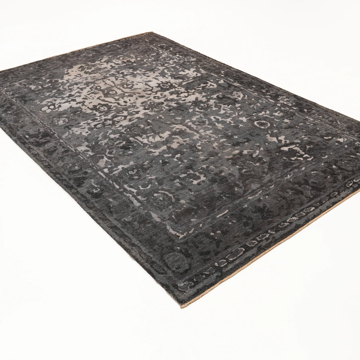 Anthracite Vintage-Pattern Handwoven Wool and Silk Rug, Ayan Series