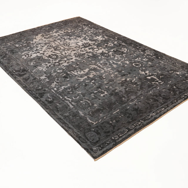 Anthracite Vintage-Pattern Handwoven Wool and Silk Rug, Ayan Series, 194×291 cm Halıcızade