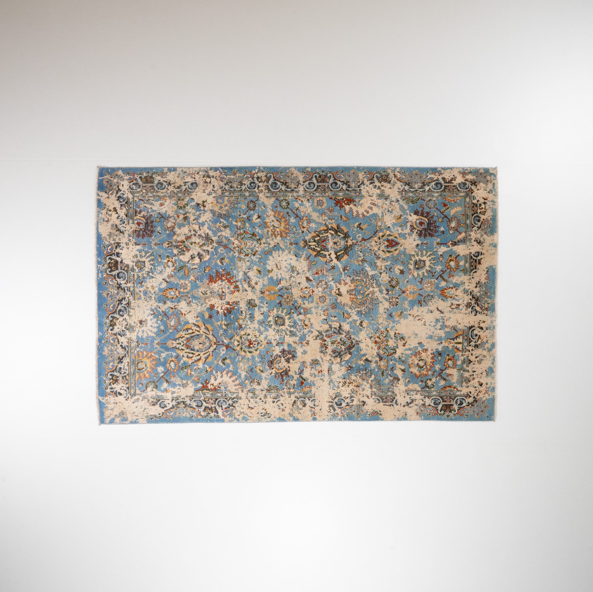 Ayan Series Handwoven Vintage Patterned Blue Wool Rug