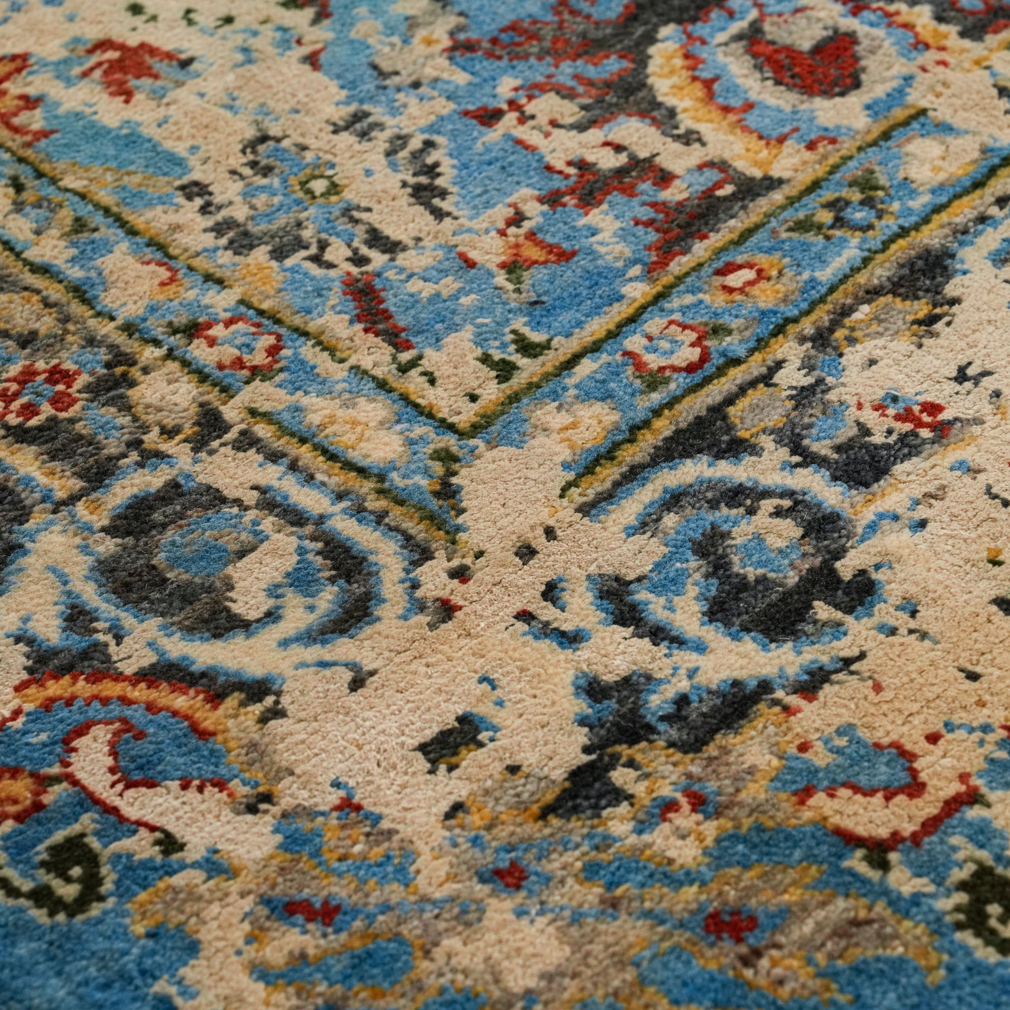 Ayan Series Handwoven Vintage Patterned Blue Wool Rug