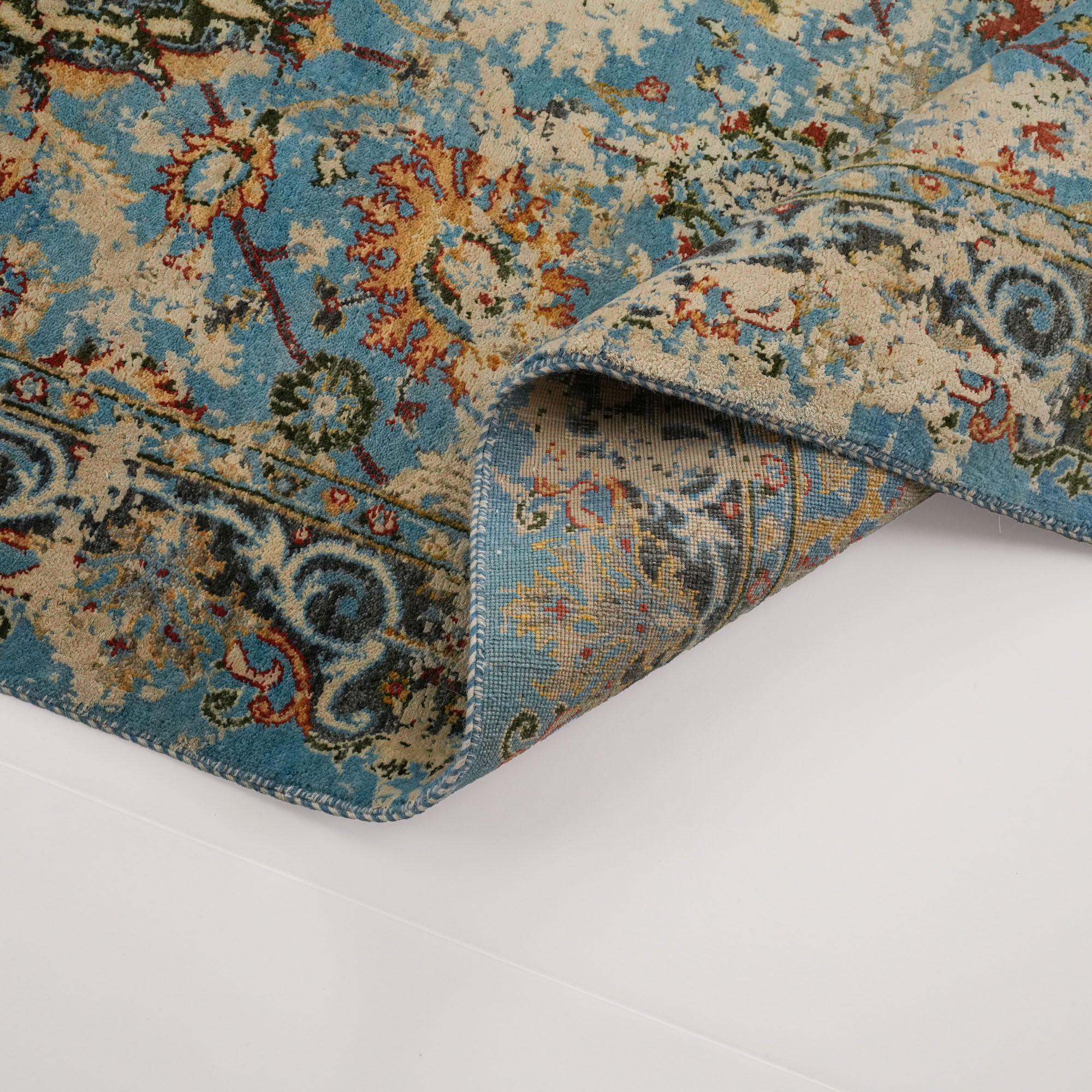 Ayan Series Handwoven Vintage Patterned Blue Wool Rug