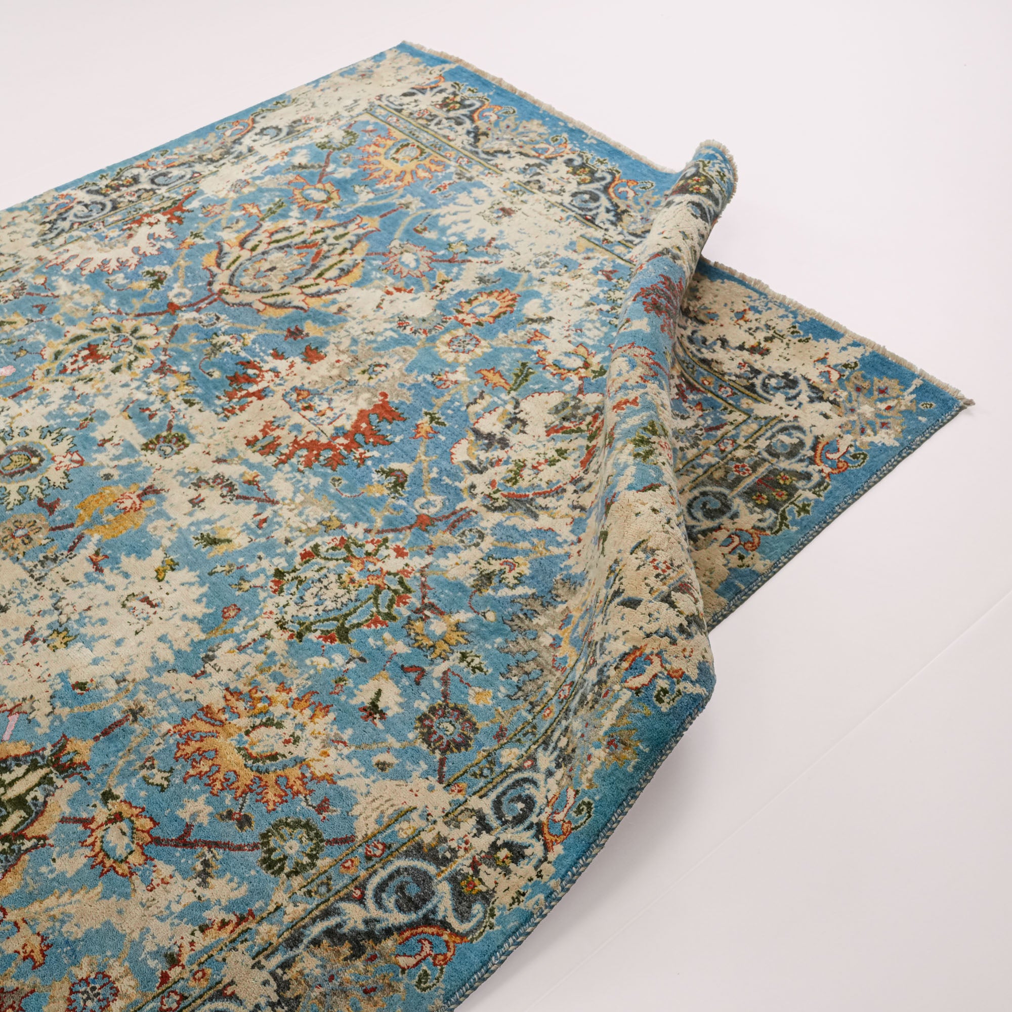 Ayan Series Handwoven Vintage Patterned Blue Wool Rug