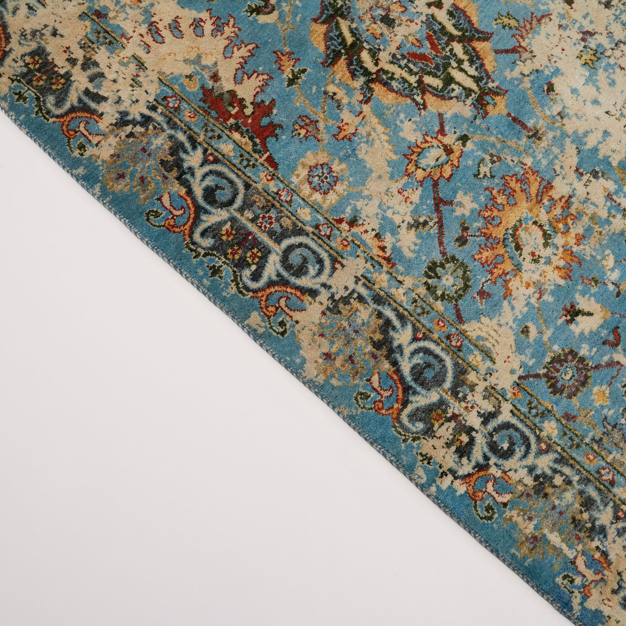 Ayan Series Handwoven Vintage Patterned Blue Wool Rug