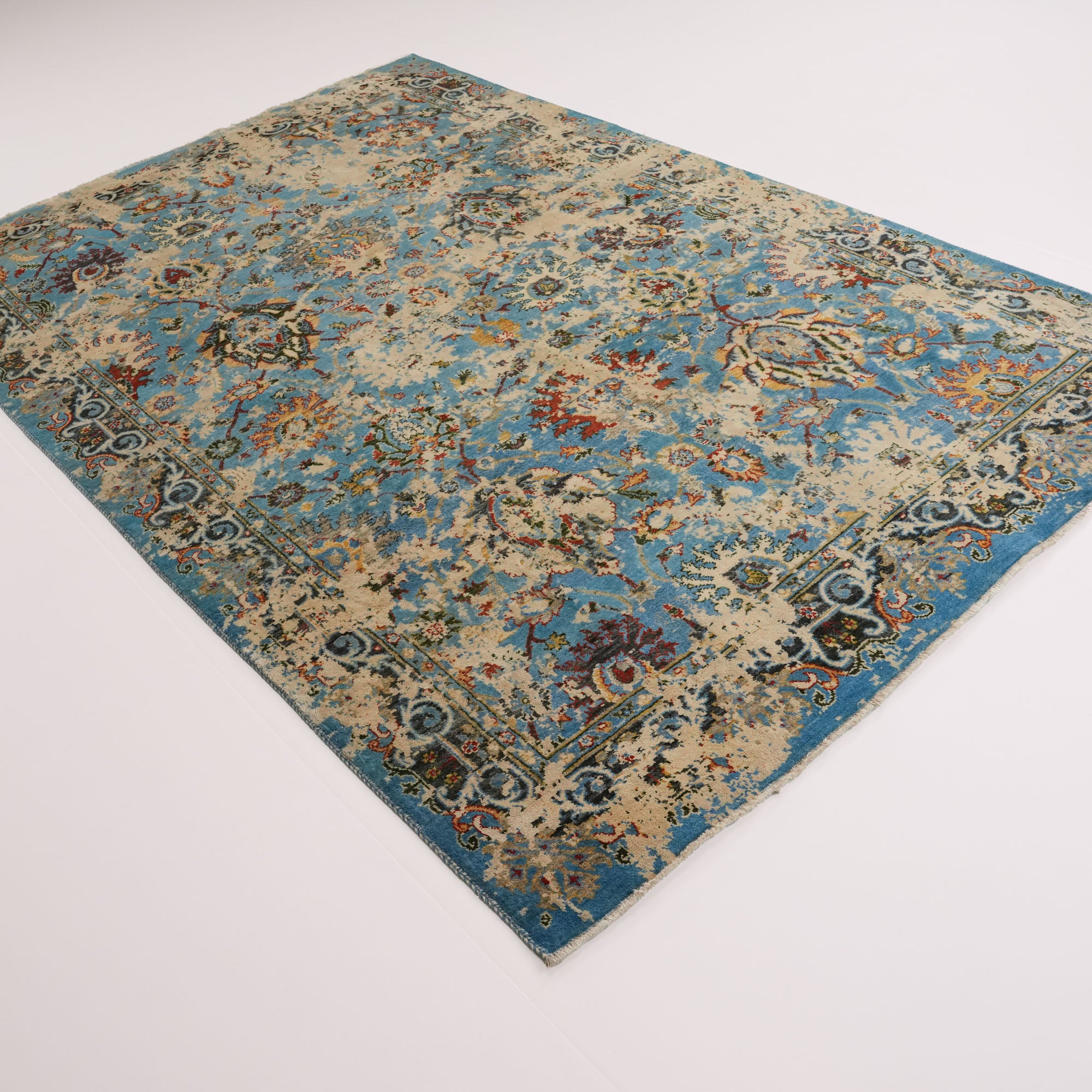 Ayan Series Handwoven Vintage Patterned Blue Wool Rug