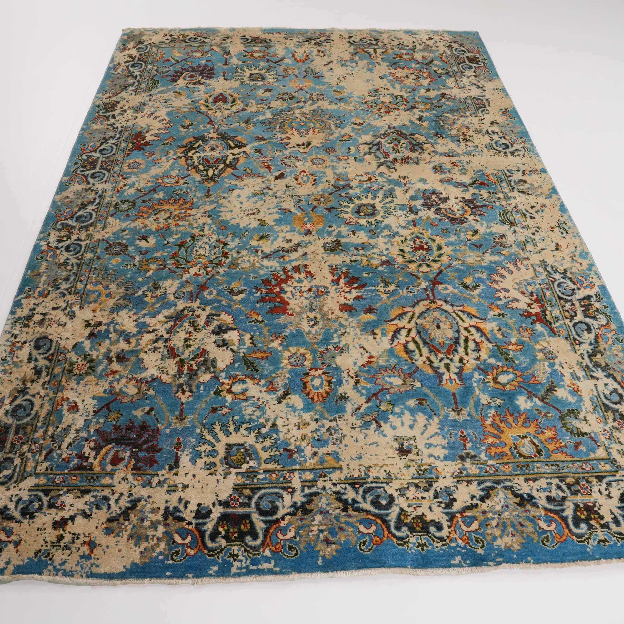 Ayan Series Handwoven Vintage Patterned Blue Wool Rug