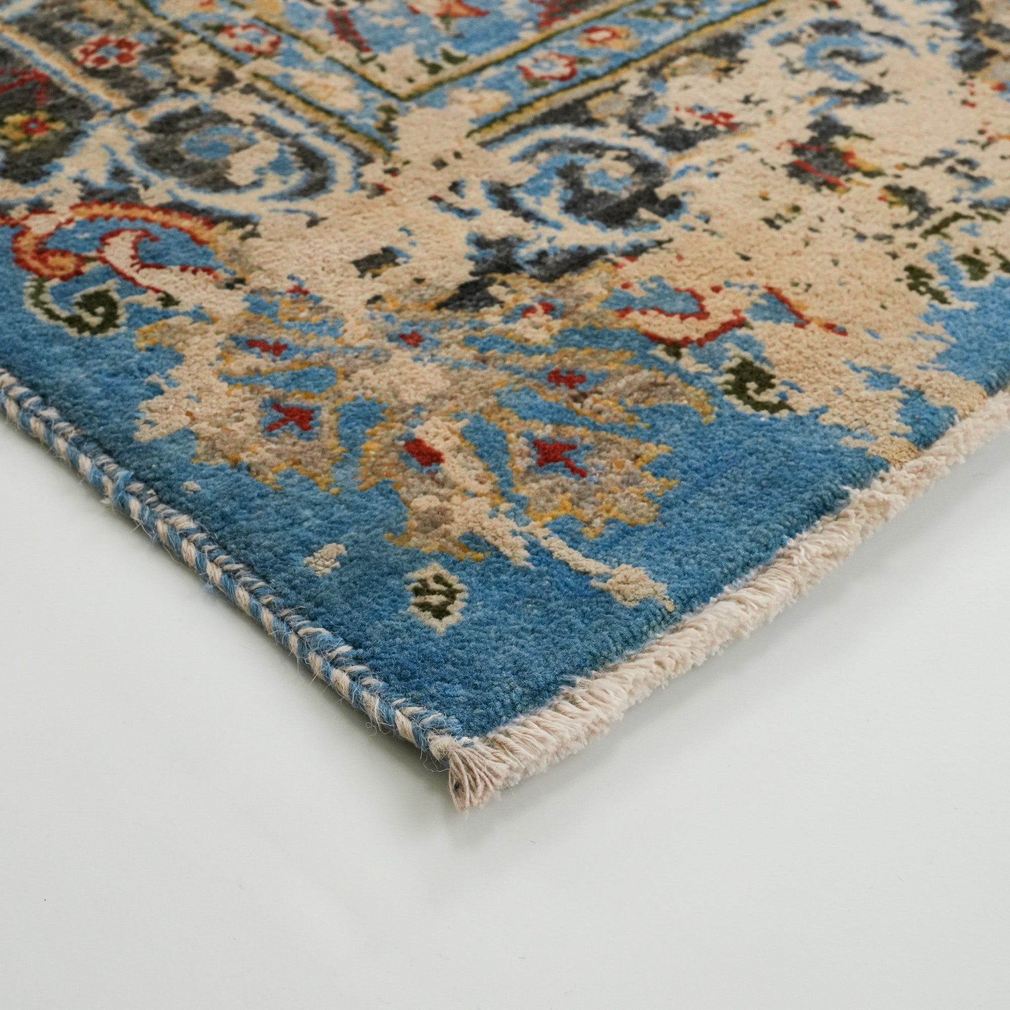 Ayan Series Handwoven Vintage Patterned Blue Wool Rug