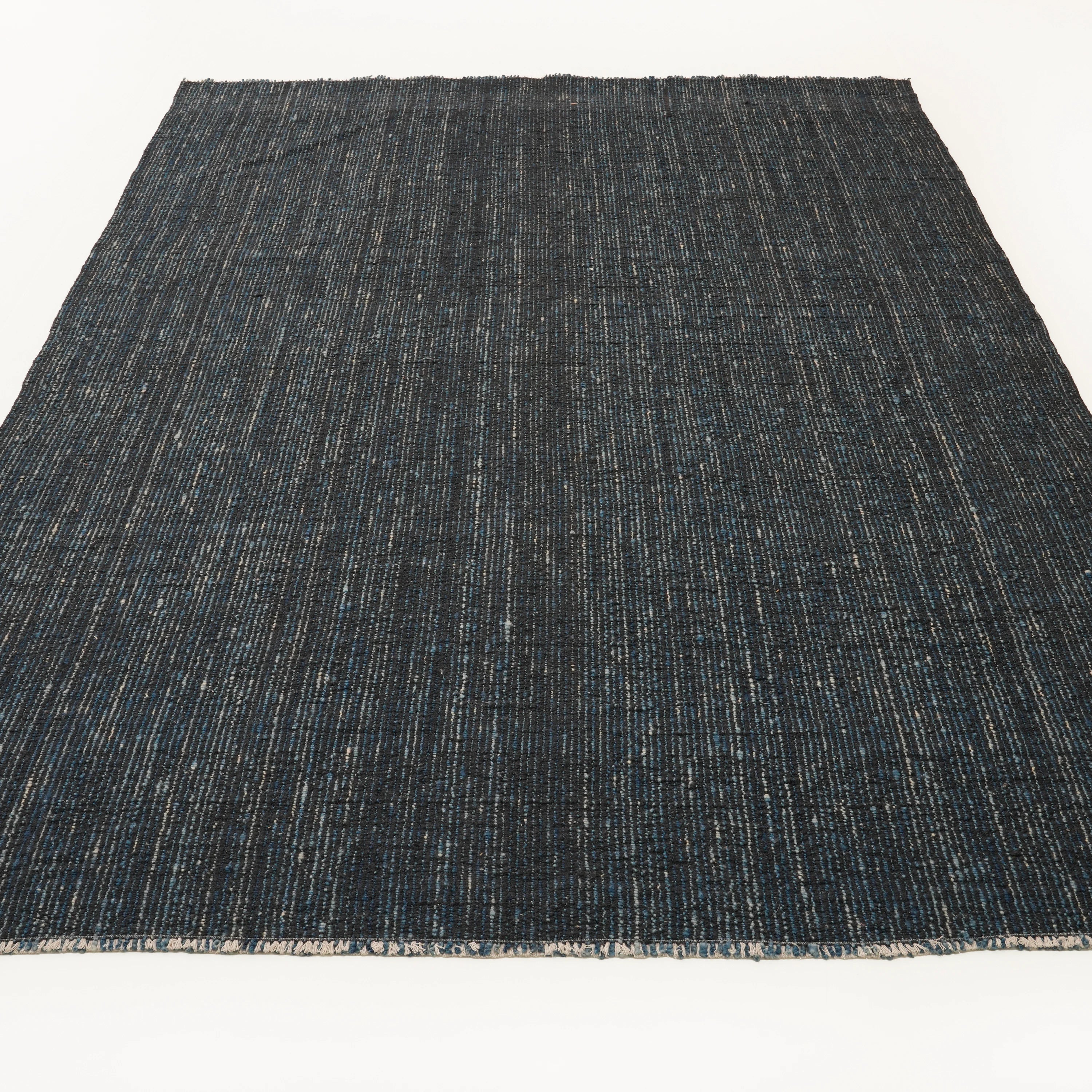 Bohem Series Striped Pattern Navy Wool Loom-Woven Kilim