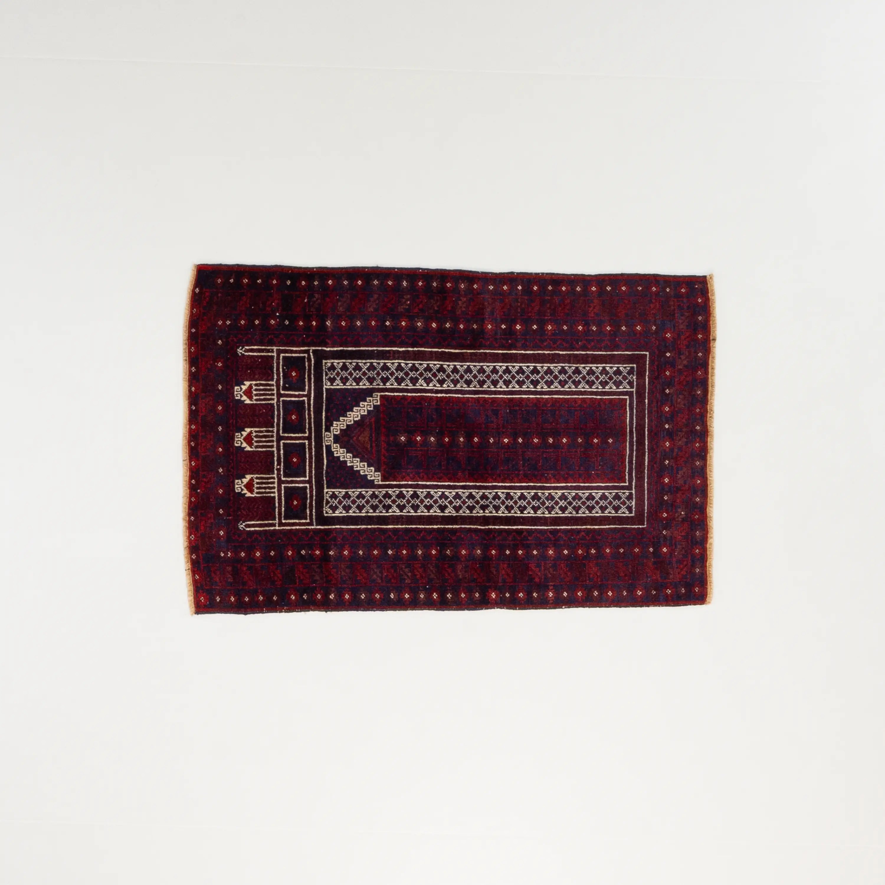 Burgundy Wool Village Woven Afghan Baloch Rug Prayer Rug