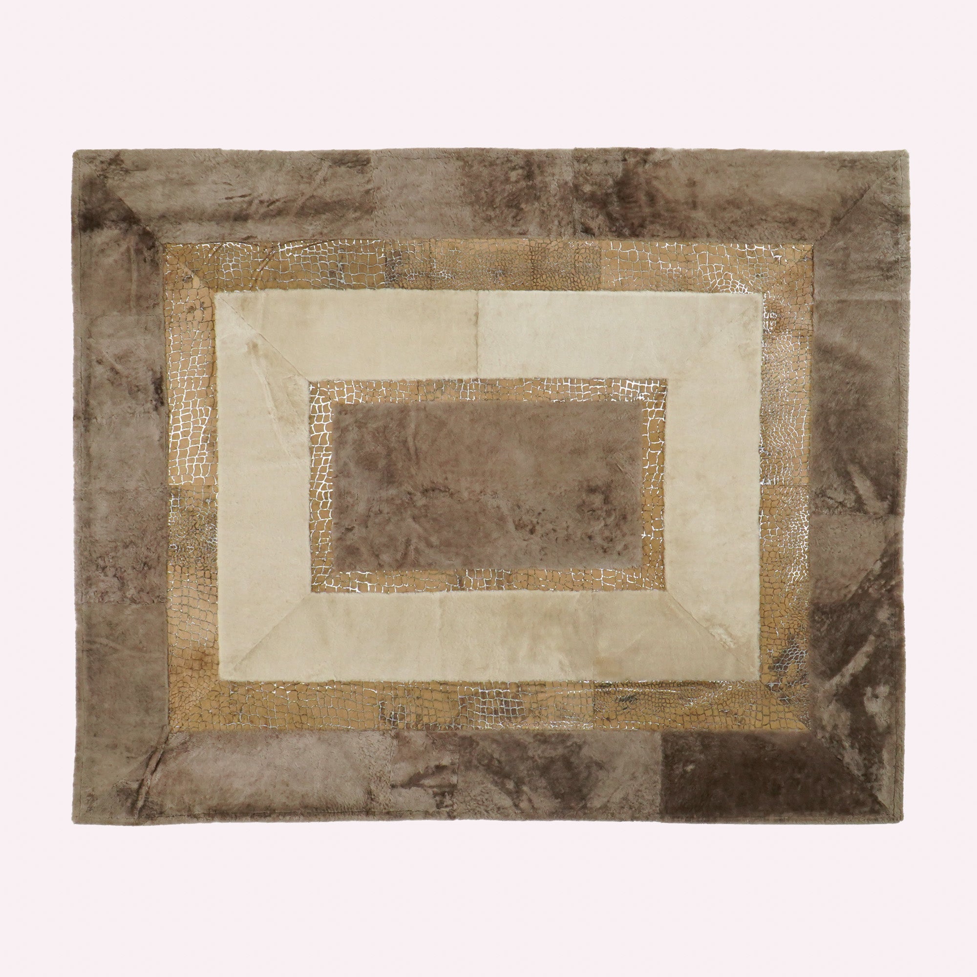 Frame Patterned Leather Mink Rug