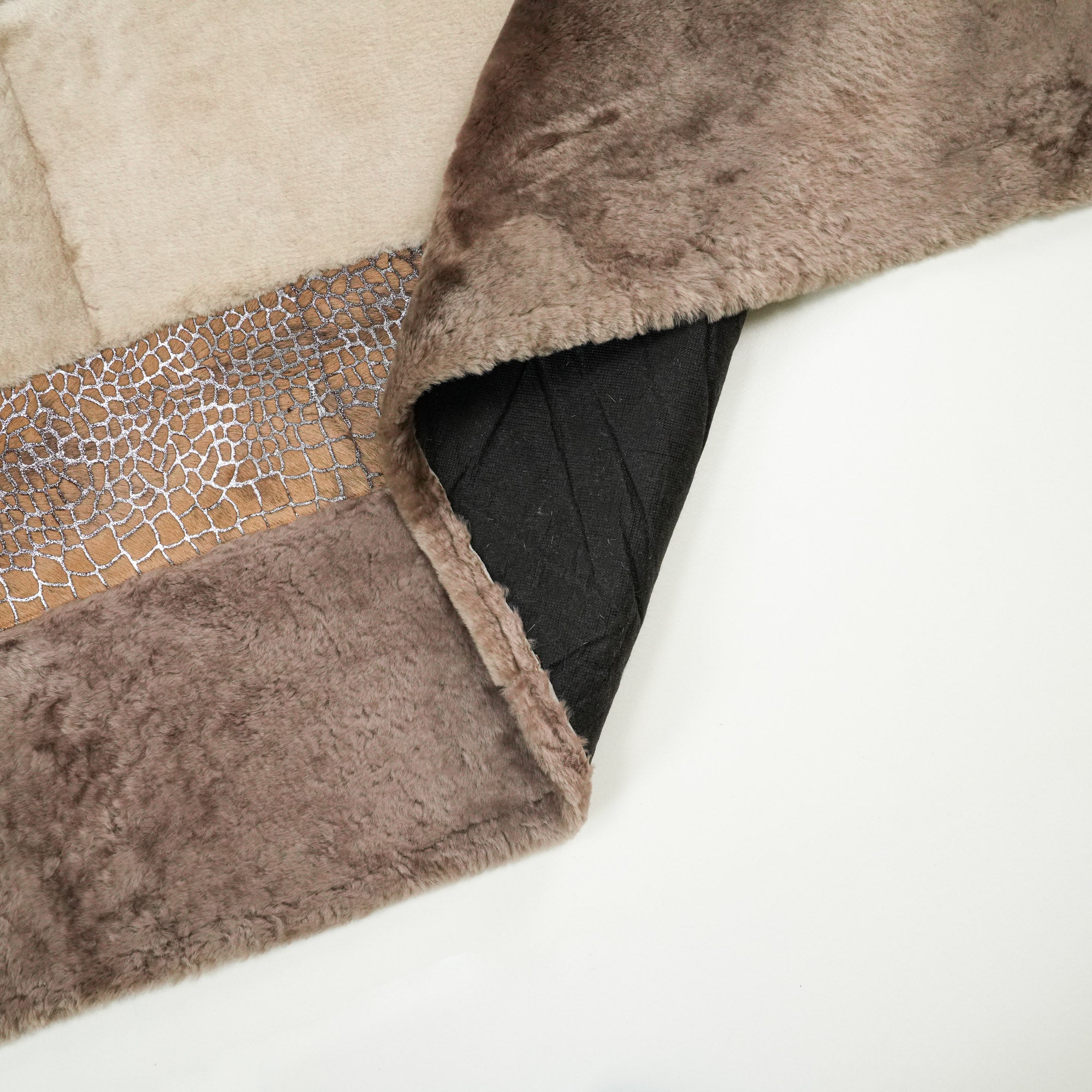 Frame Patterned Leather Mink Rug