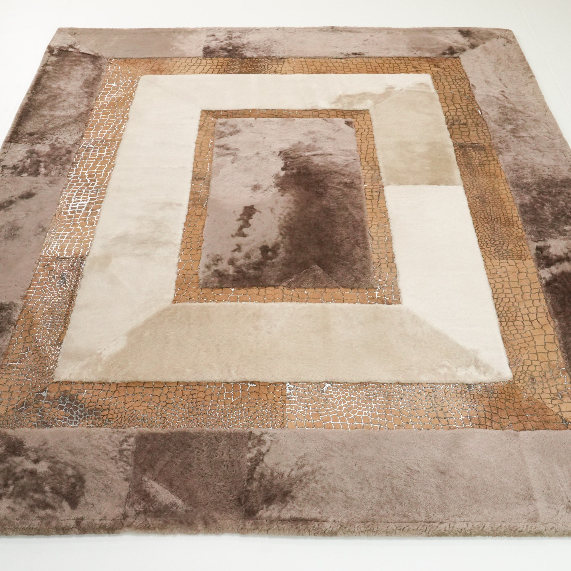 Frame Patterned Leather Mink Rug