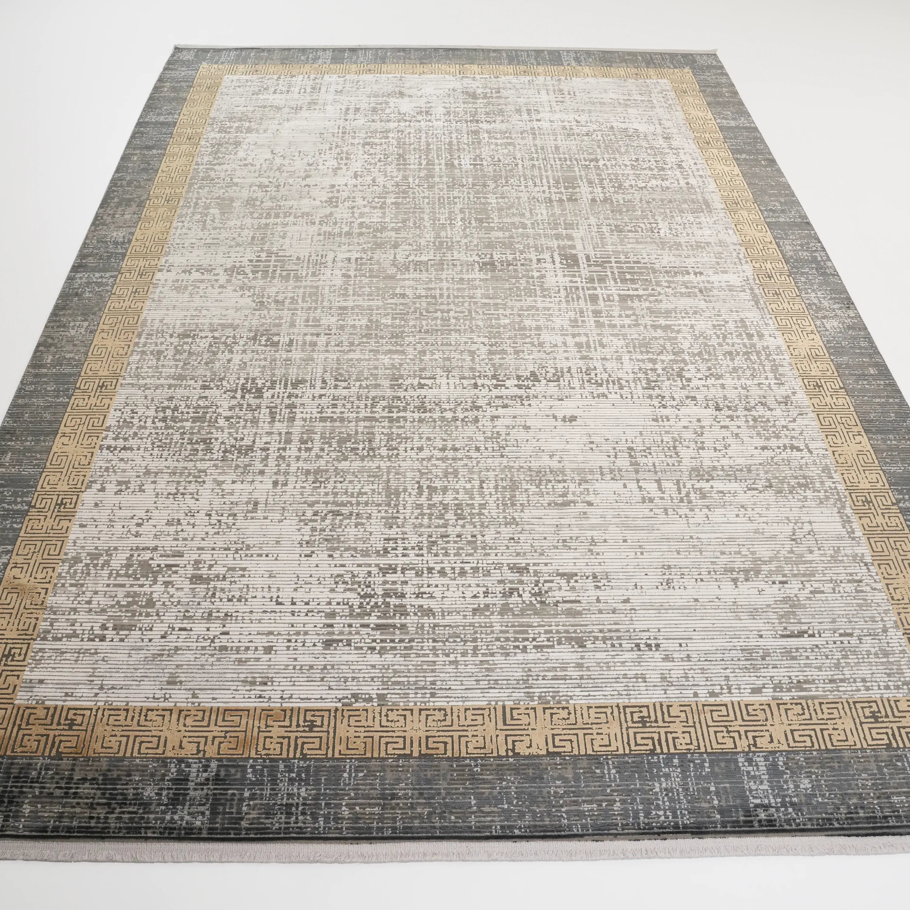 Frame Patterned Grey Viscose Rug