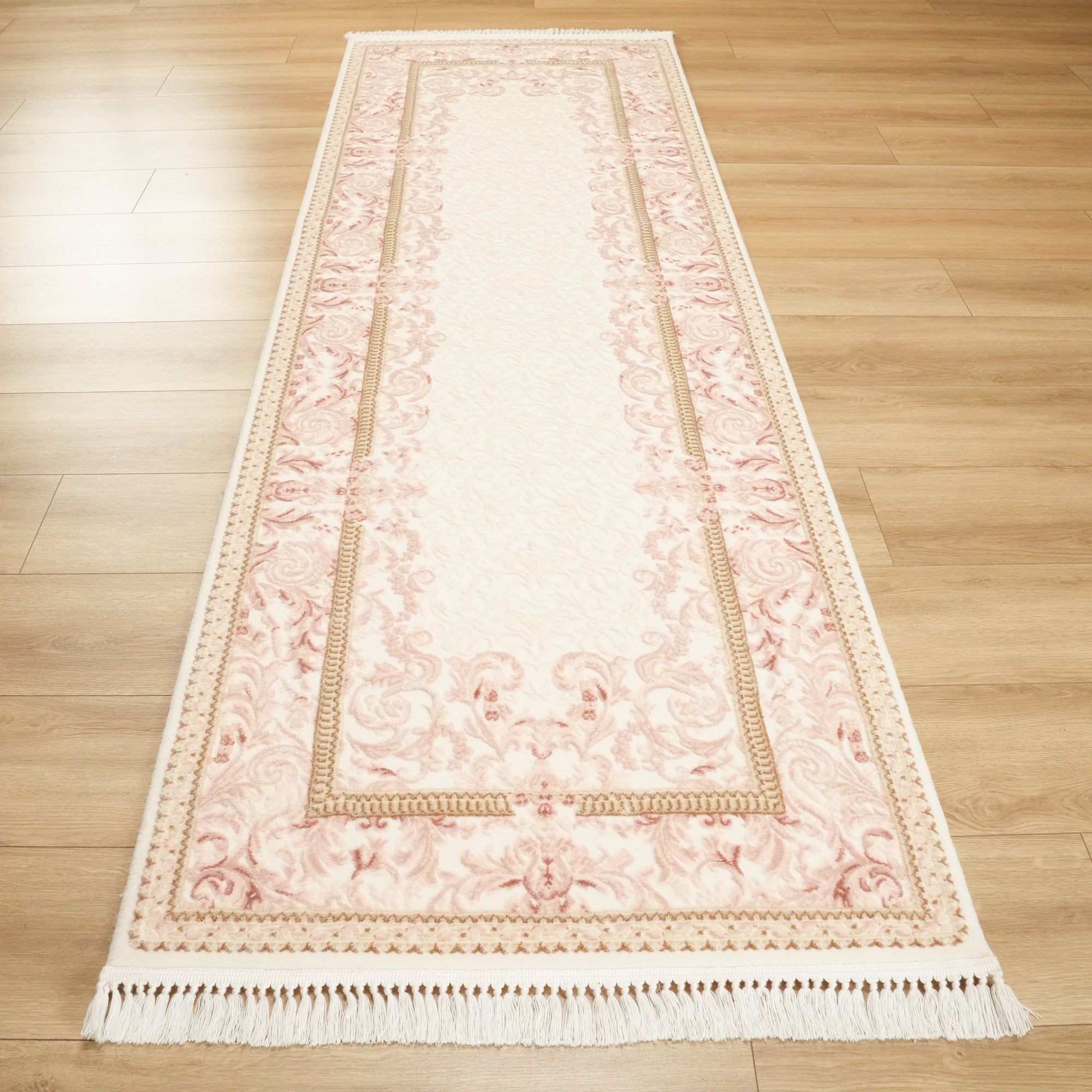 Cream Acrylic Carpet with Frame Pattern