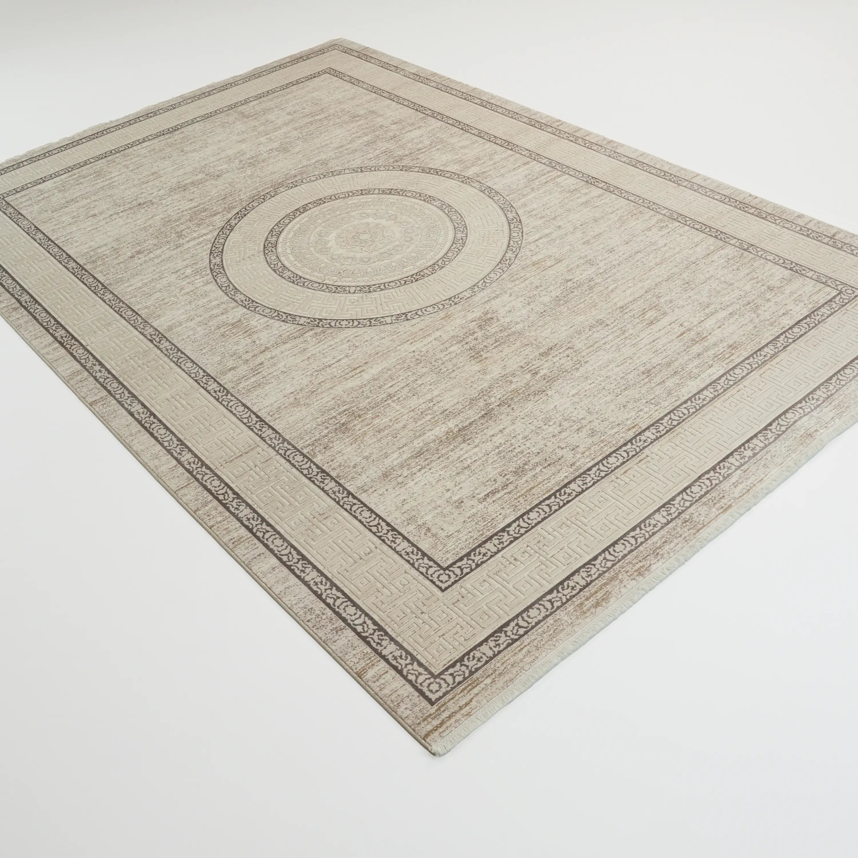 Frame Patterned Cream Viscose Rug