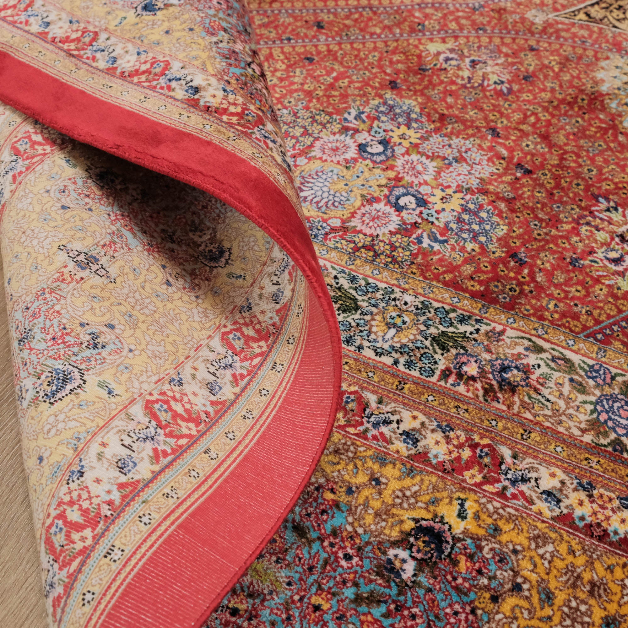 Flower Patterned Red Silk Carpet