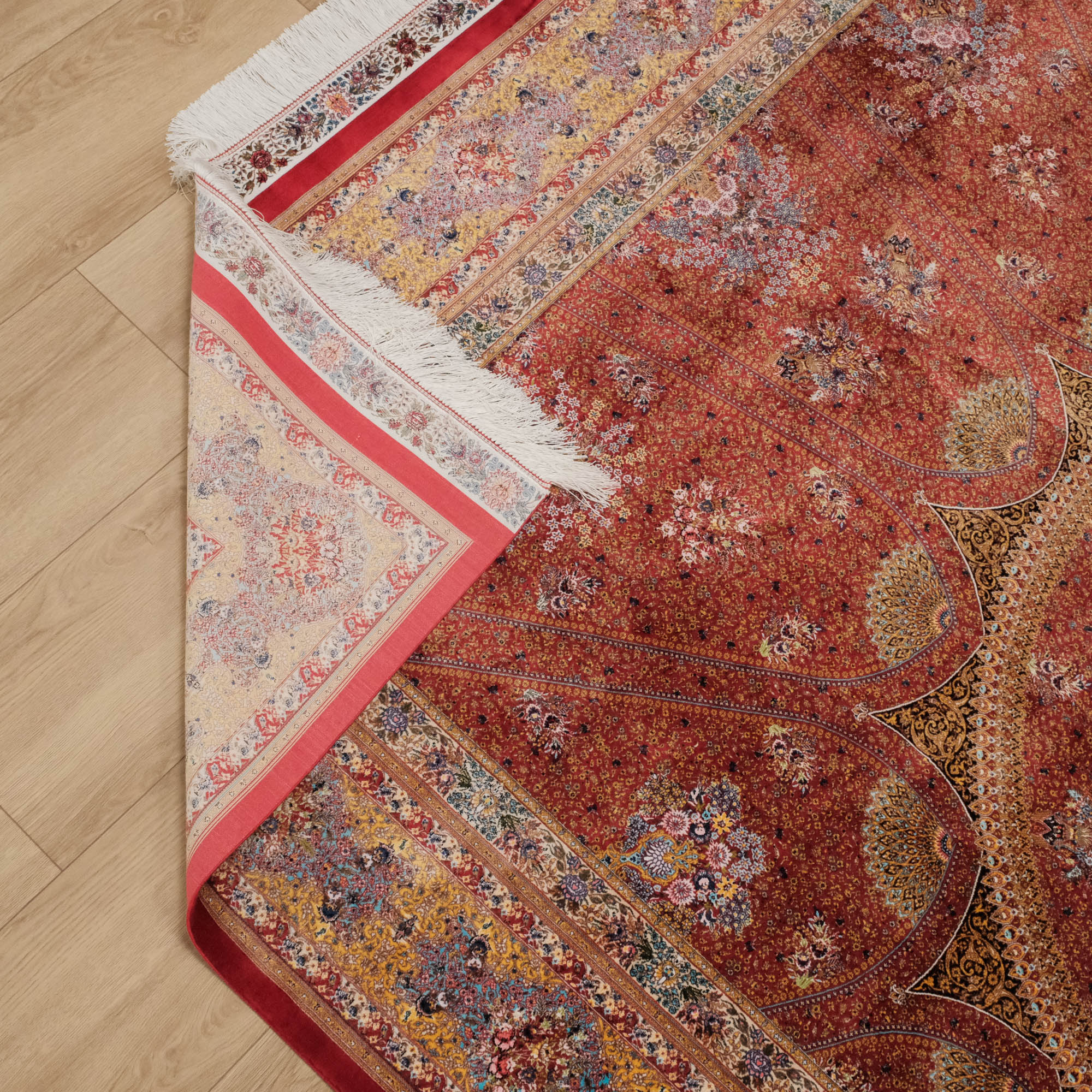 Flower Patterned Red Silk Carpet