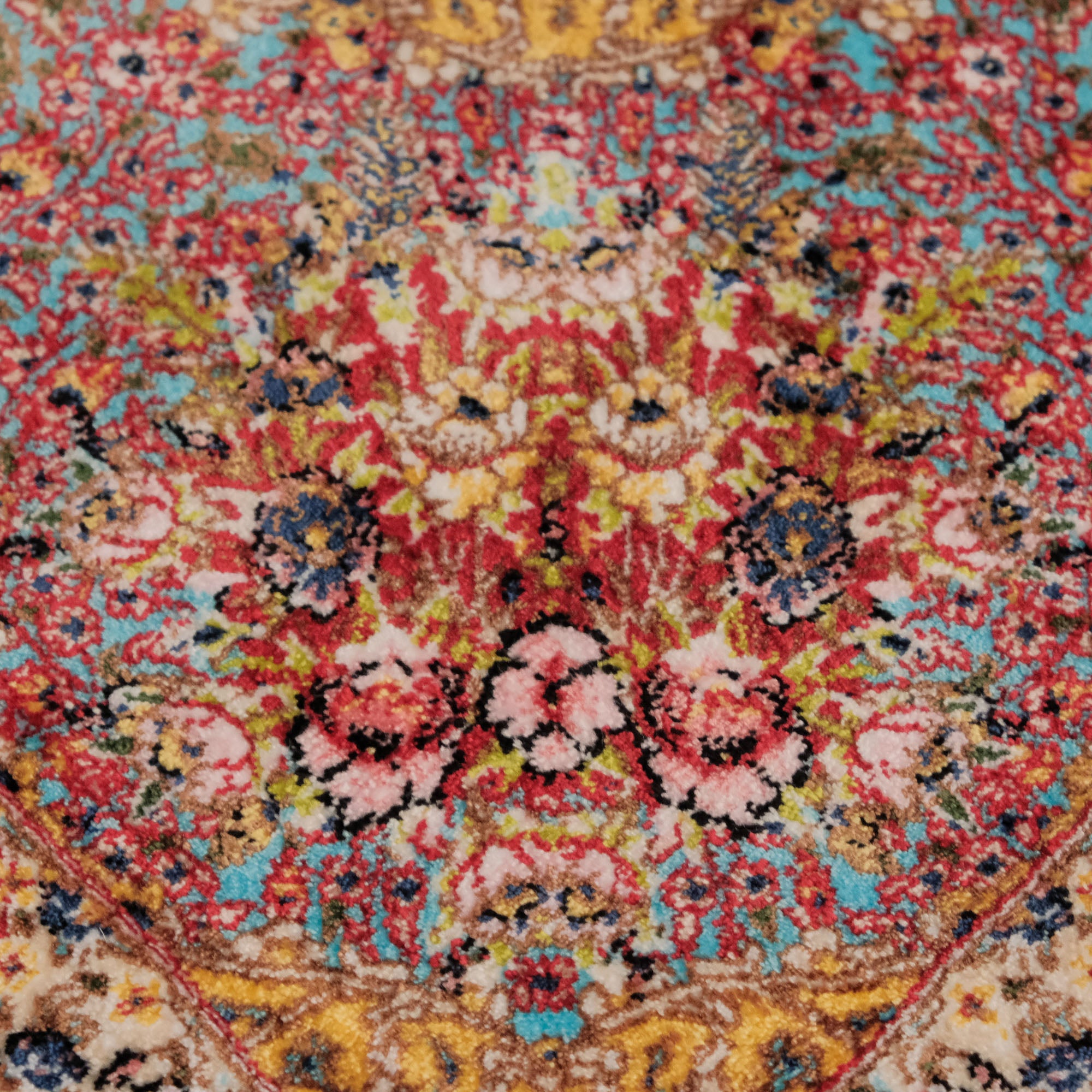 Flower Patterned Red Silk Carpet