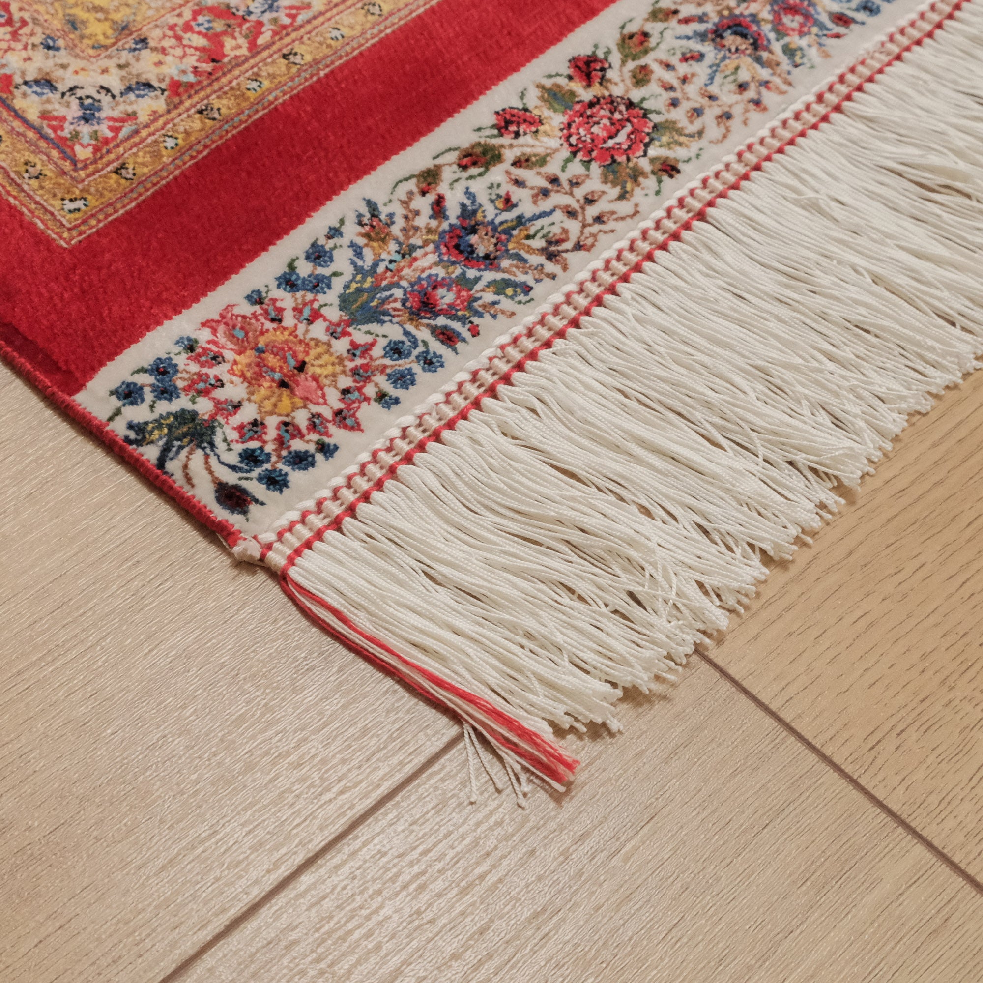 Flower Patterned Red Silk Carpet