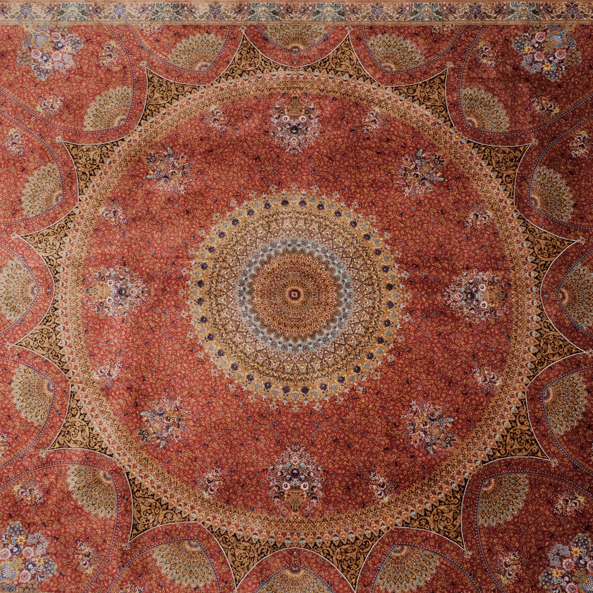 Flower Patterned Red Silk Carpet