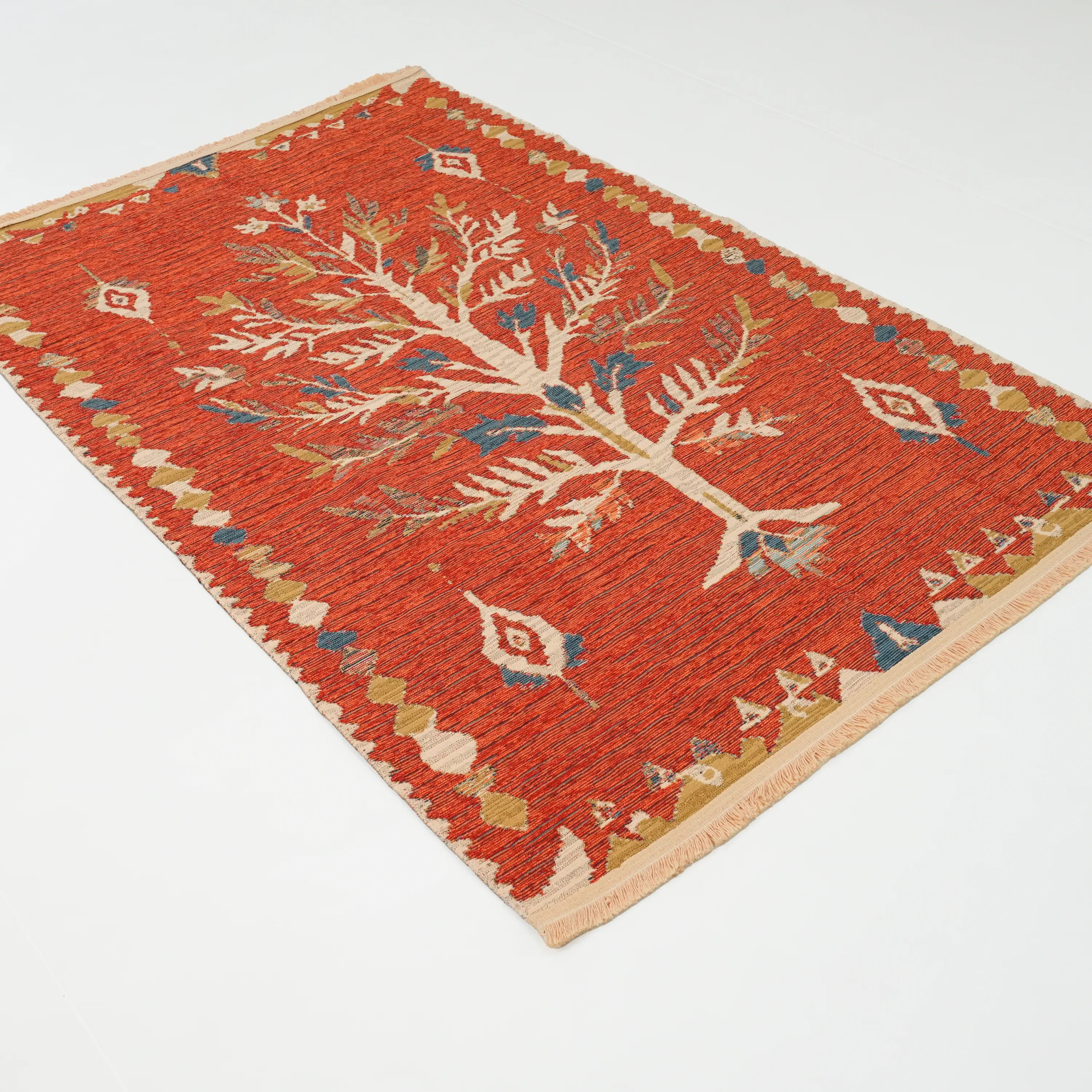 Çiçek Desenli Krem Pamuk Kilim