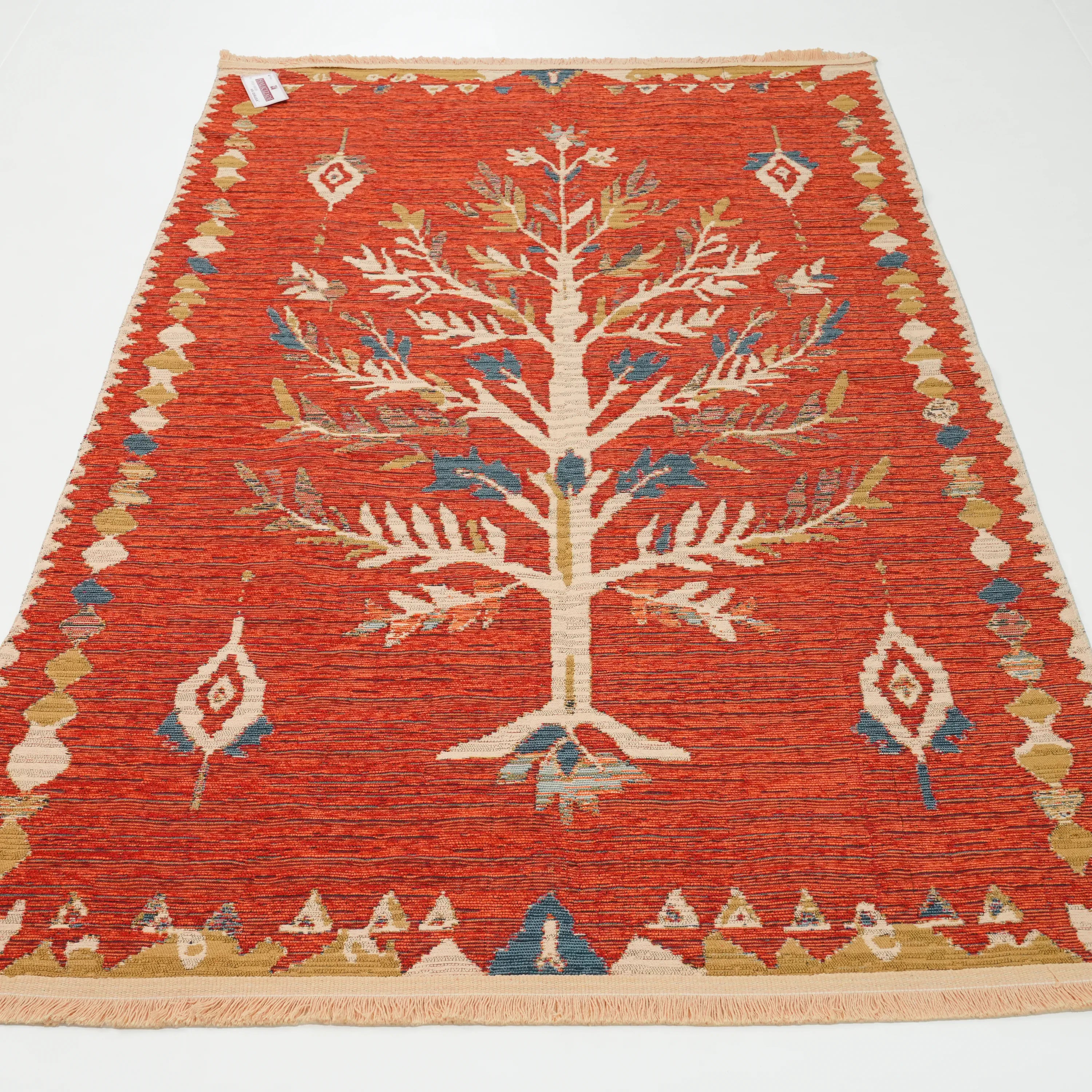 Çiçek Desenli Krem Pamuk Kilim
