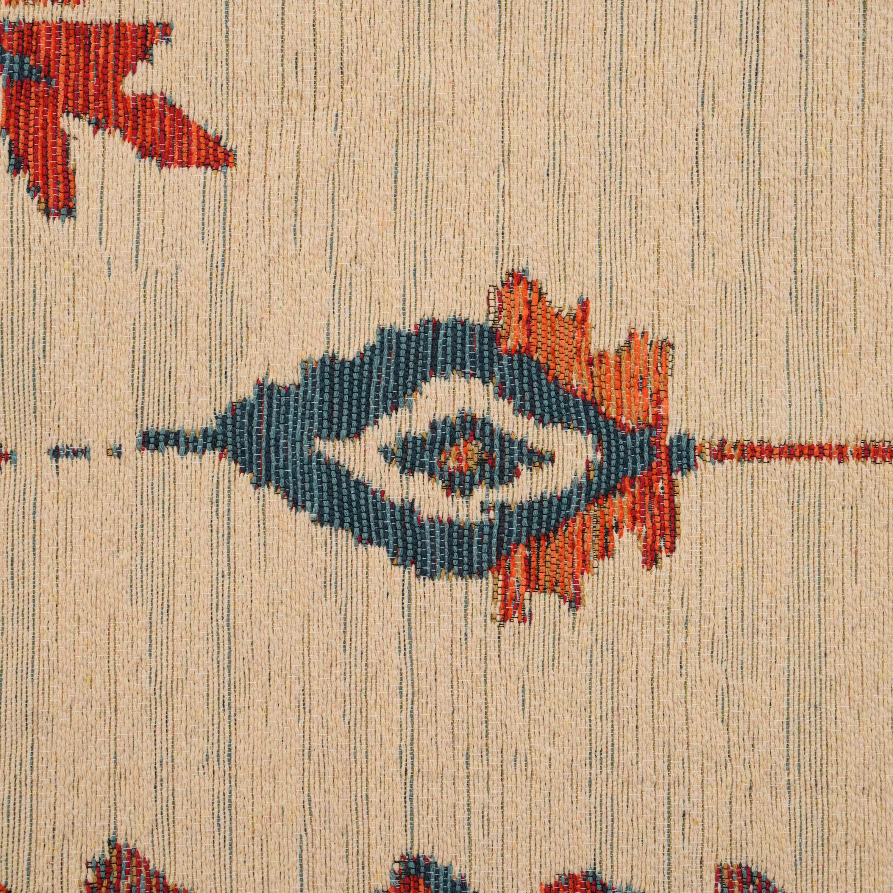 Çiçek Desenli Krem Pamuk Kilim