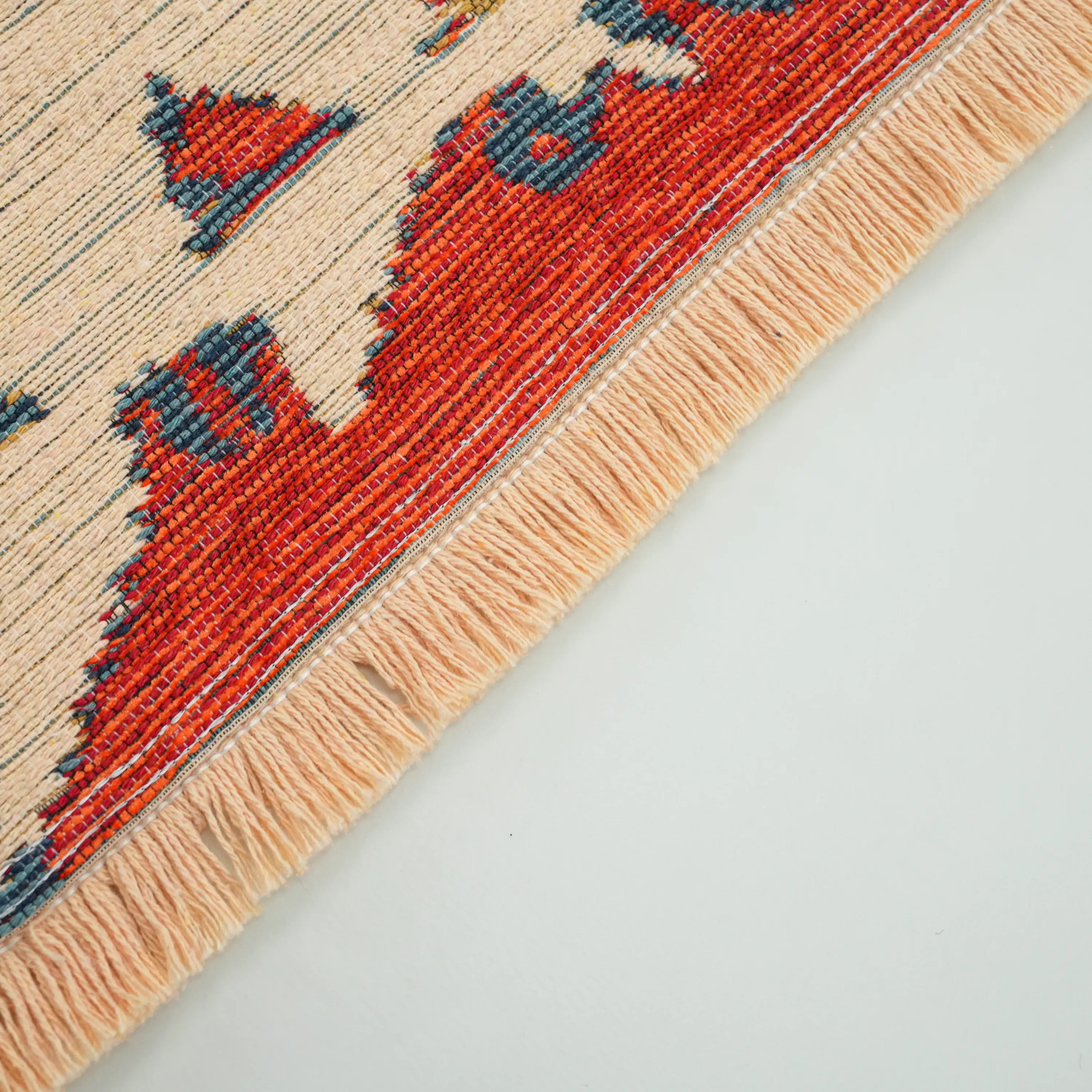 Çiçek Desenli Krem Pamuk Kilim