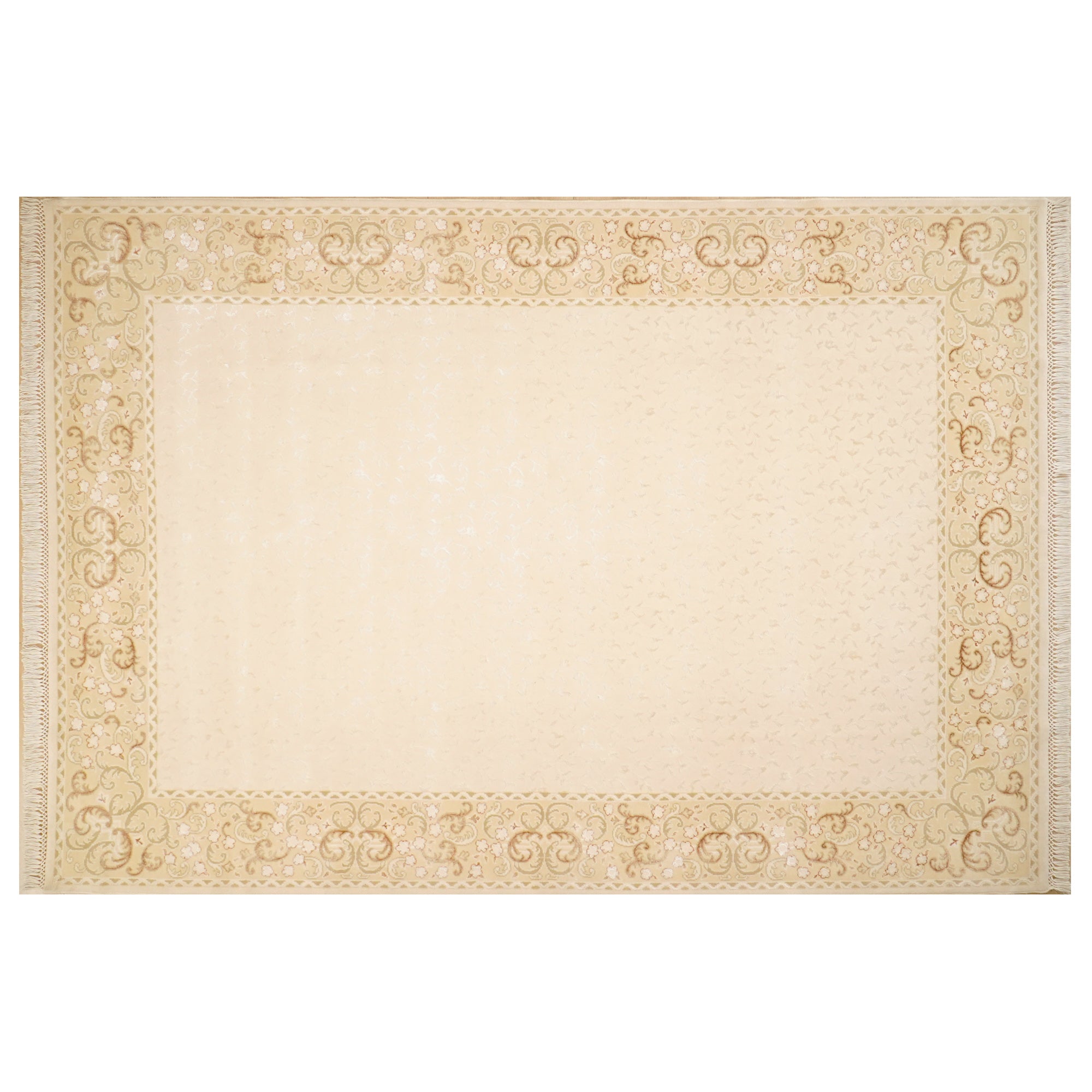 Floral Patterned Cream Wool Carpet