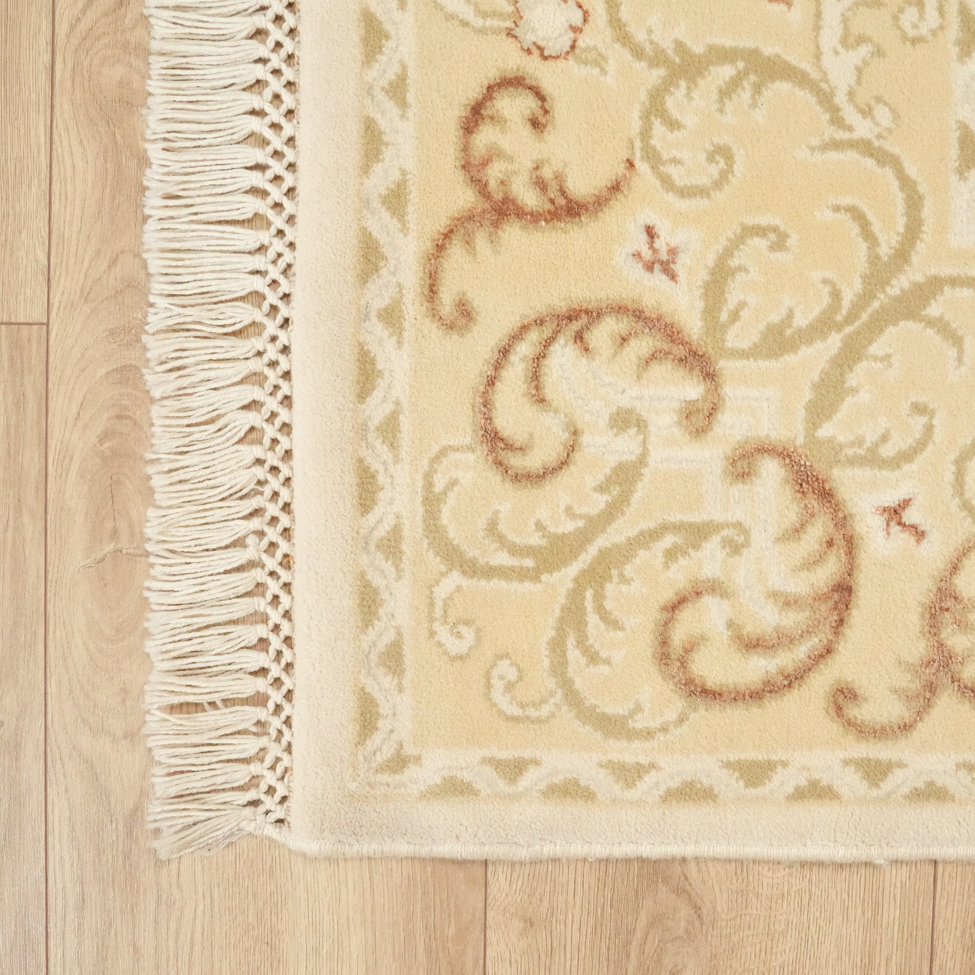 Floral Patterned Cream Wool Carpet
