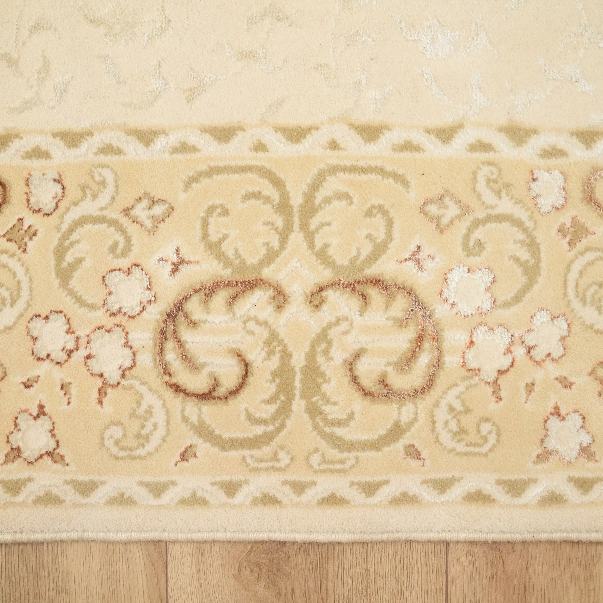 Floral Patterned Cream Wool Carpet