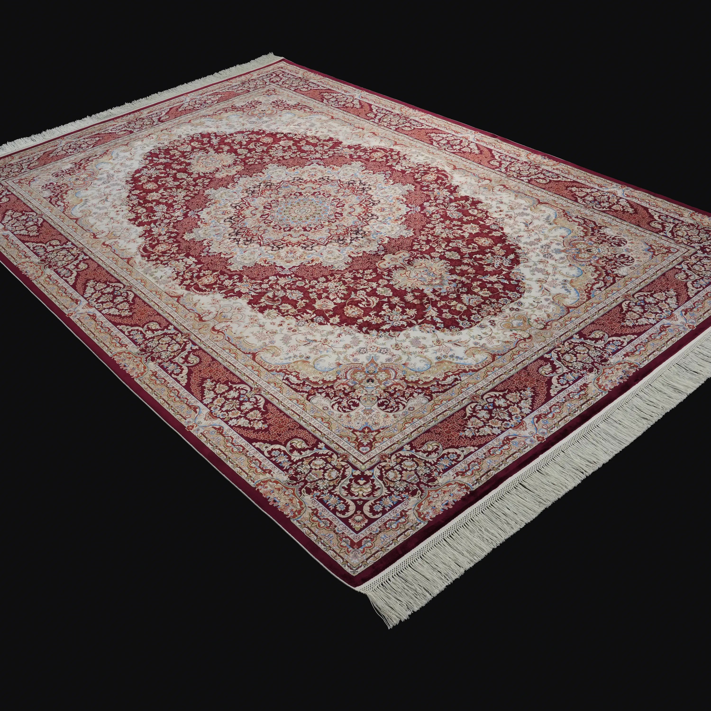 Madalyon Desenli Bordo Bambu Halı