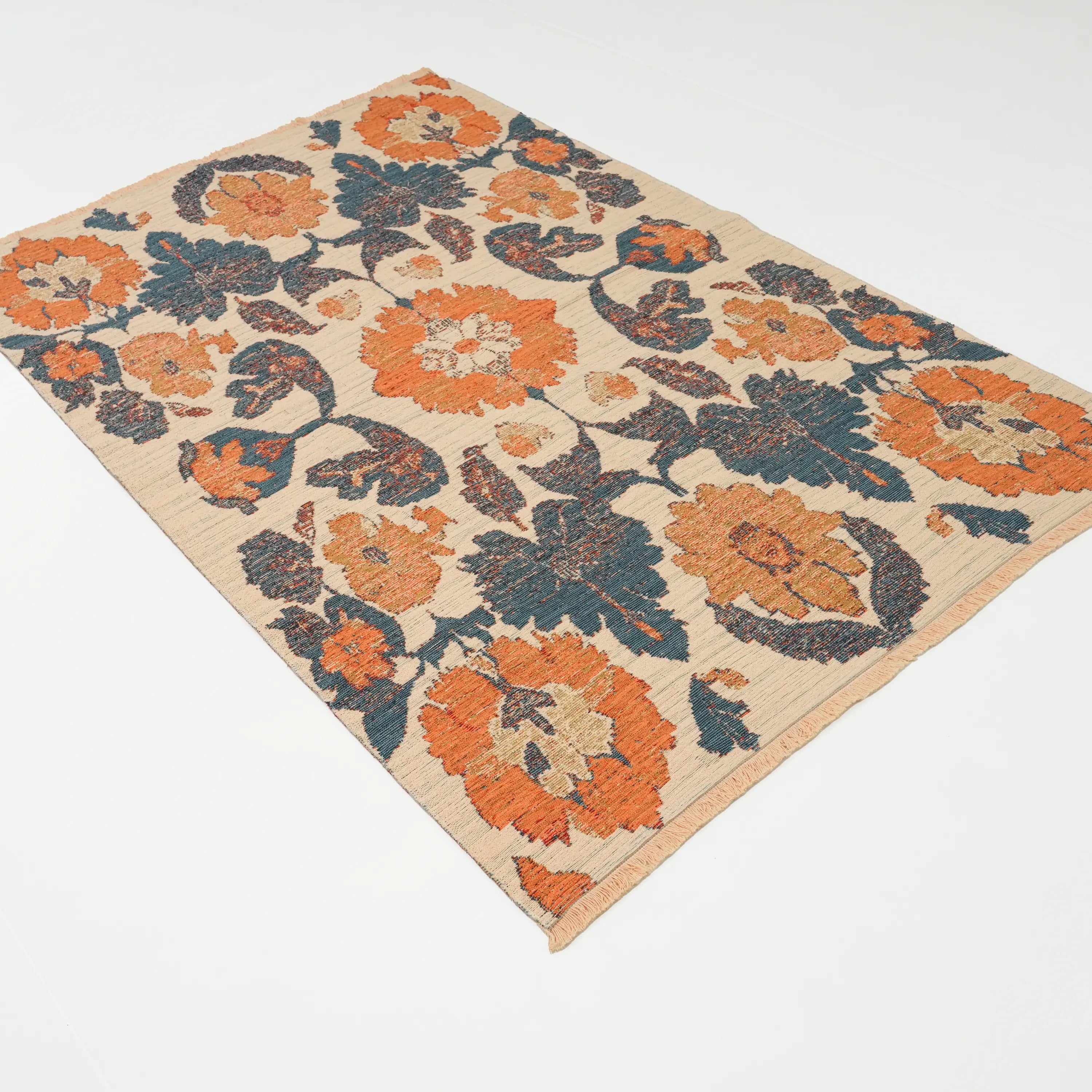 Çiçek Desenli Turuncu Pamuk Kilim