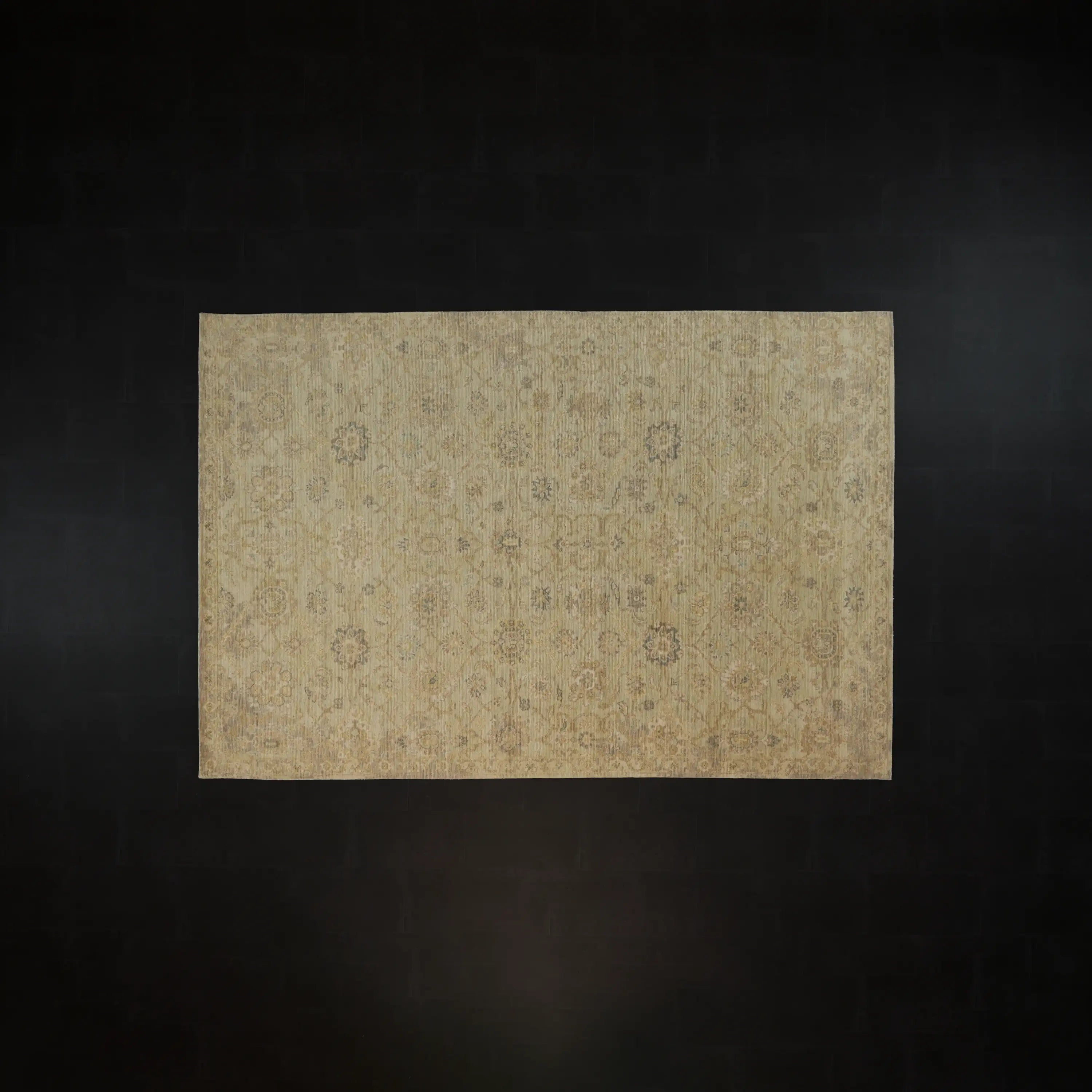 Çiçek Desenli Yün Krem Tezgah Dokuma Halı