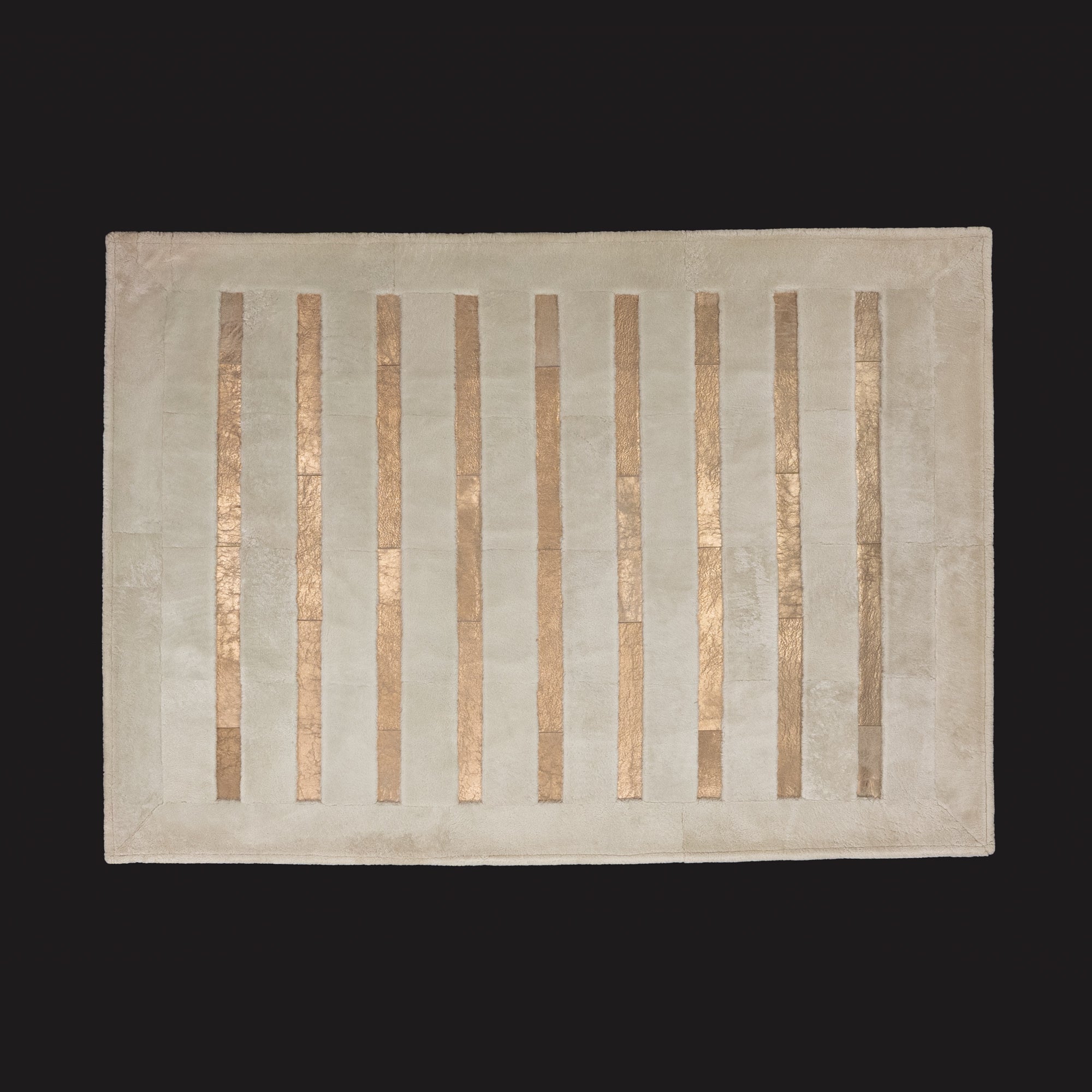 Cream Leather Rug with Line Pattern Rug