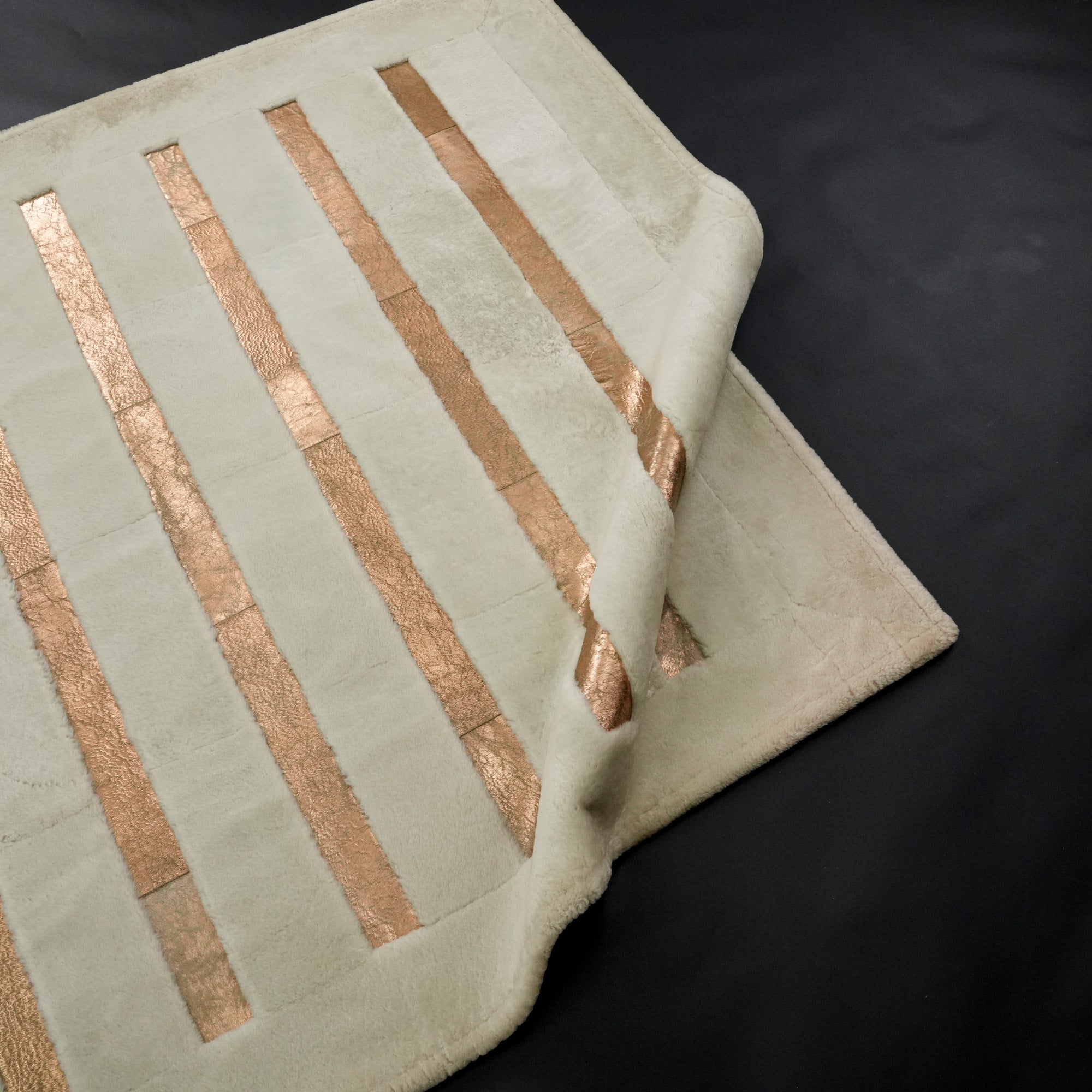 Cream Leather Rug with Line Pattern Rug