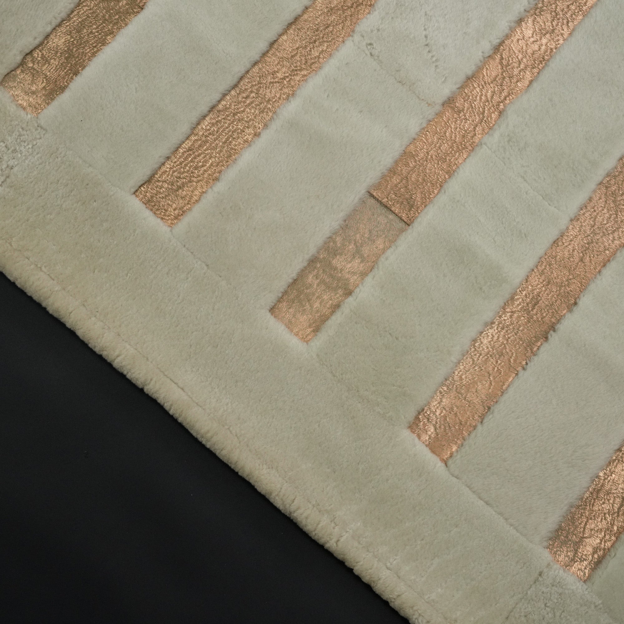 Cream Leather Rug with Line Pattern Rug