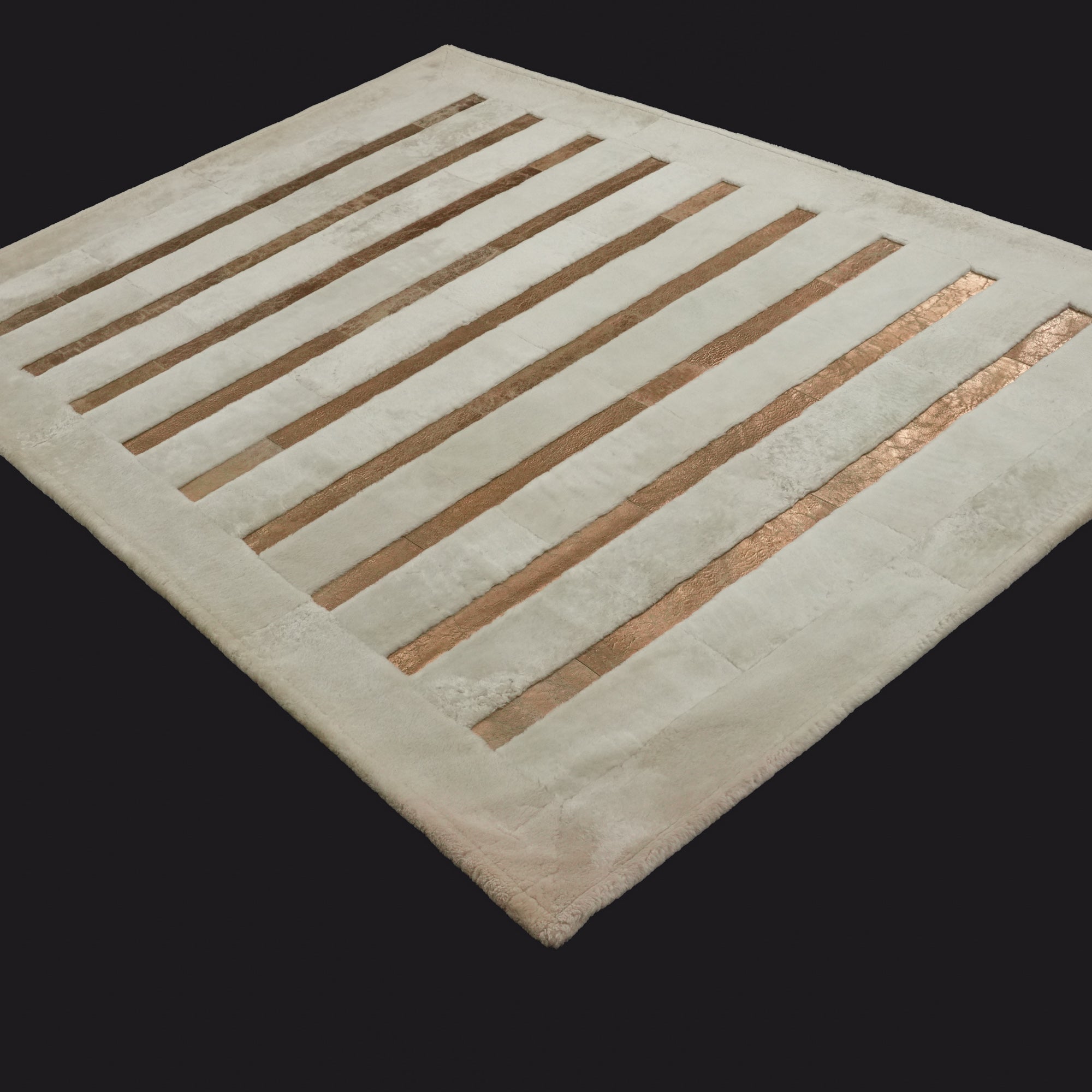 Cream Leather Rug with Line Pattern Rug