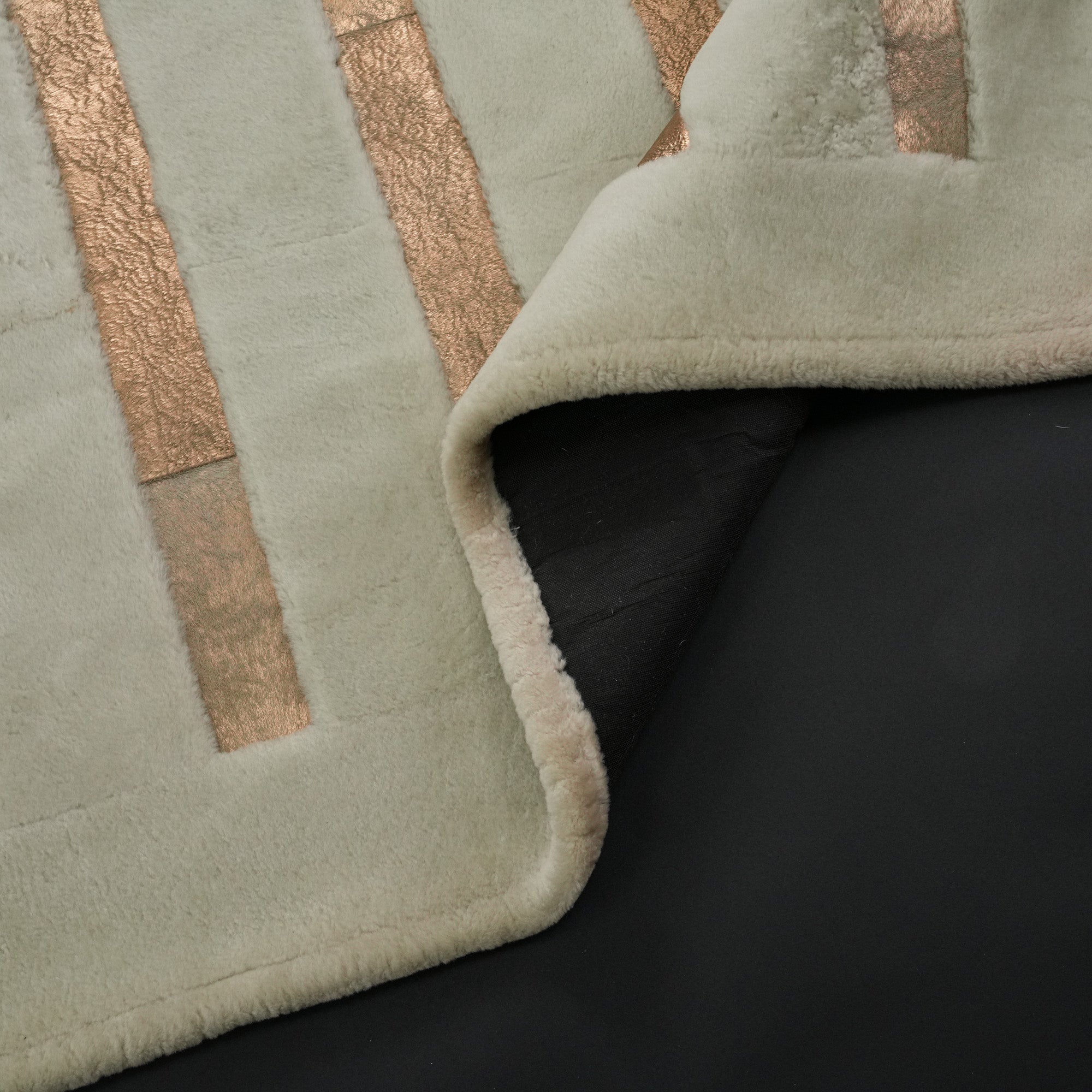 Cream Leather Rug with Line Pattern Rug