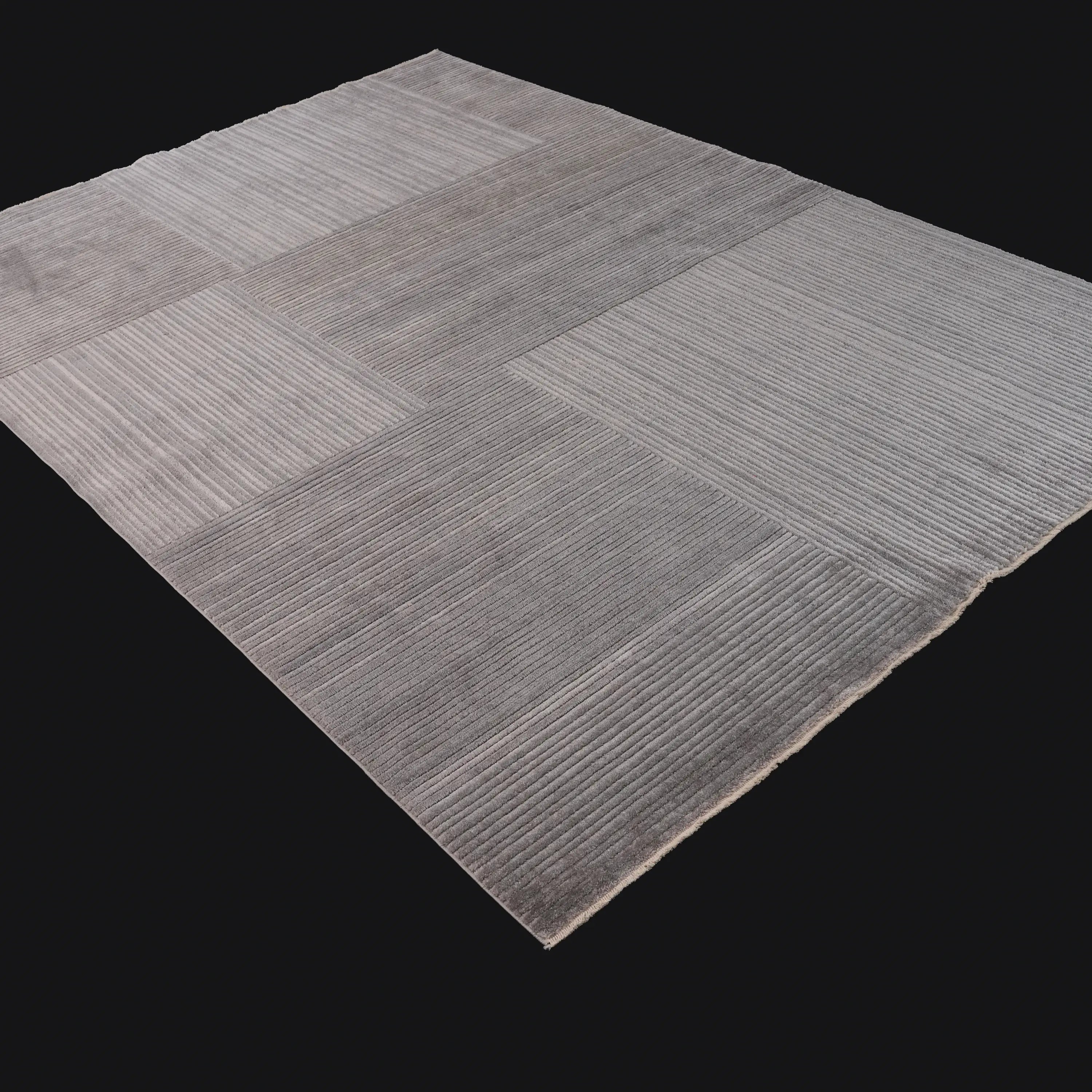 Duo Serisi Geometrik Desenli Tencel Gri Tezgah Dokuma Halı