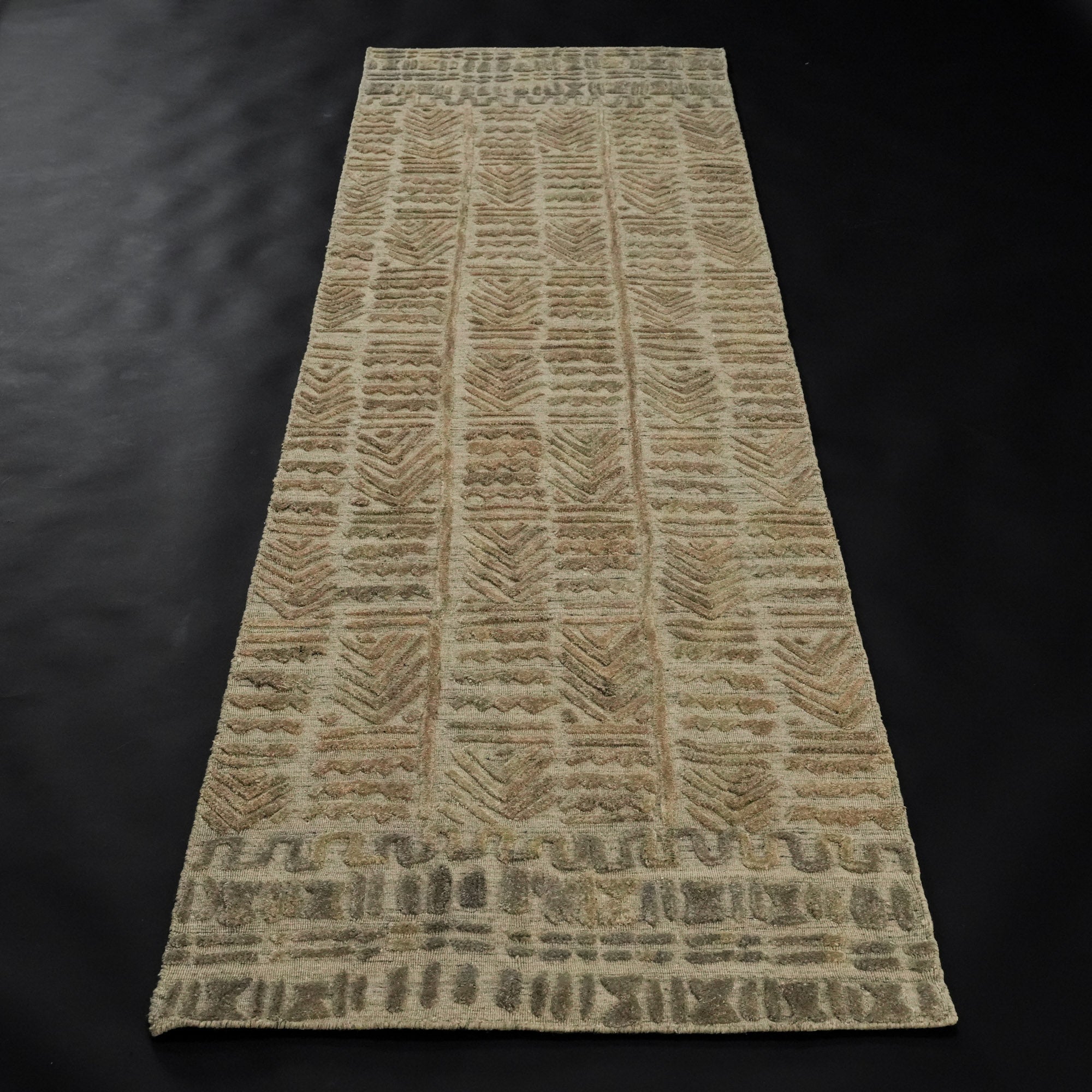 Handwoven Geometric Patterned Green Rug