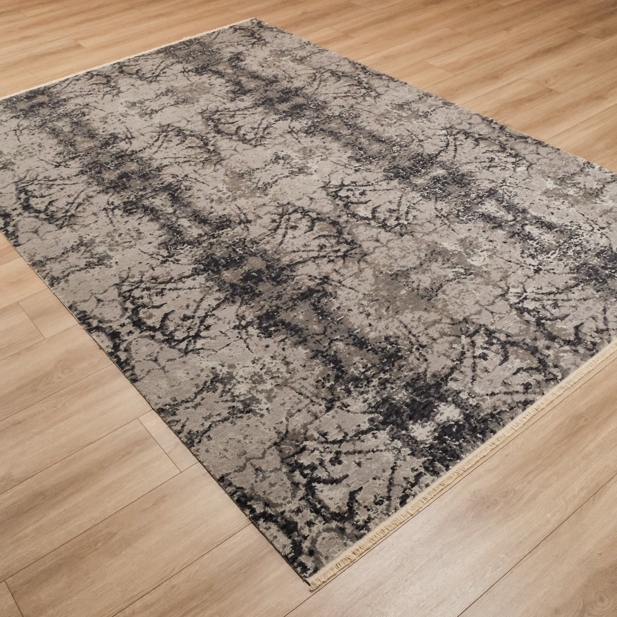 Machine Woven Abstract Patterned Gray Wool Carpet