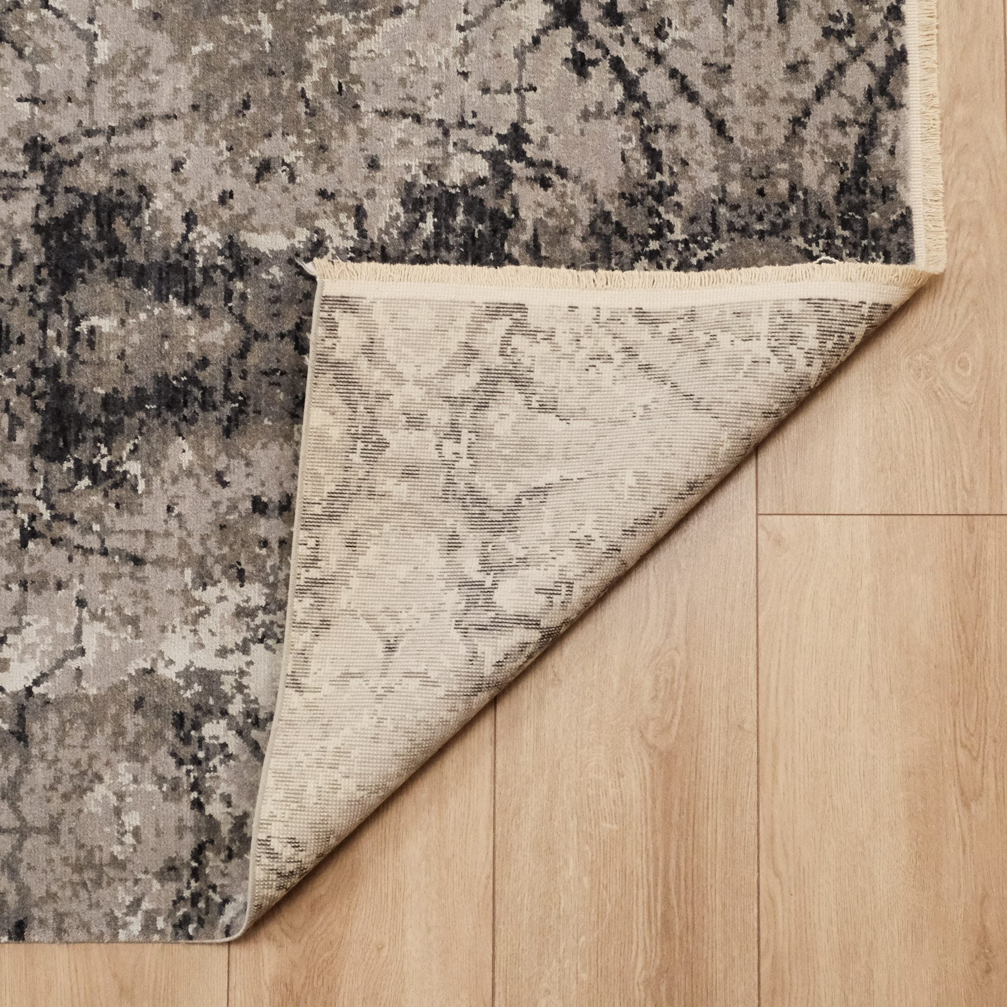 Machine Woven Abstract Patterned Gray Wool Carpet