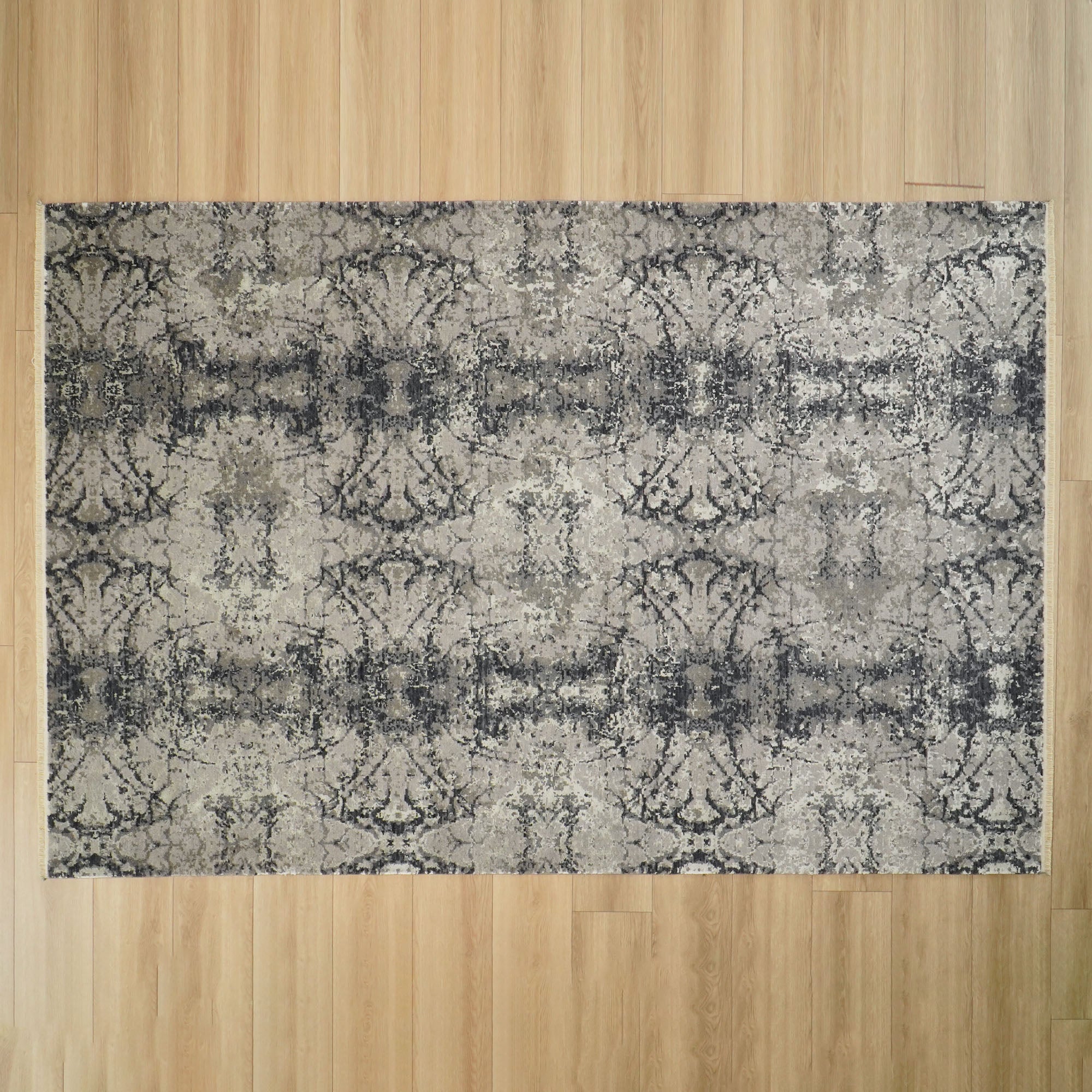 Machine Woven Abstract Patterned Gray Wool Carpet