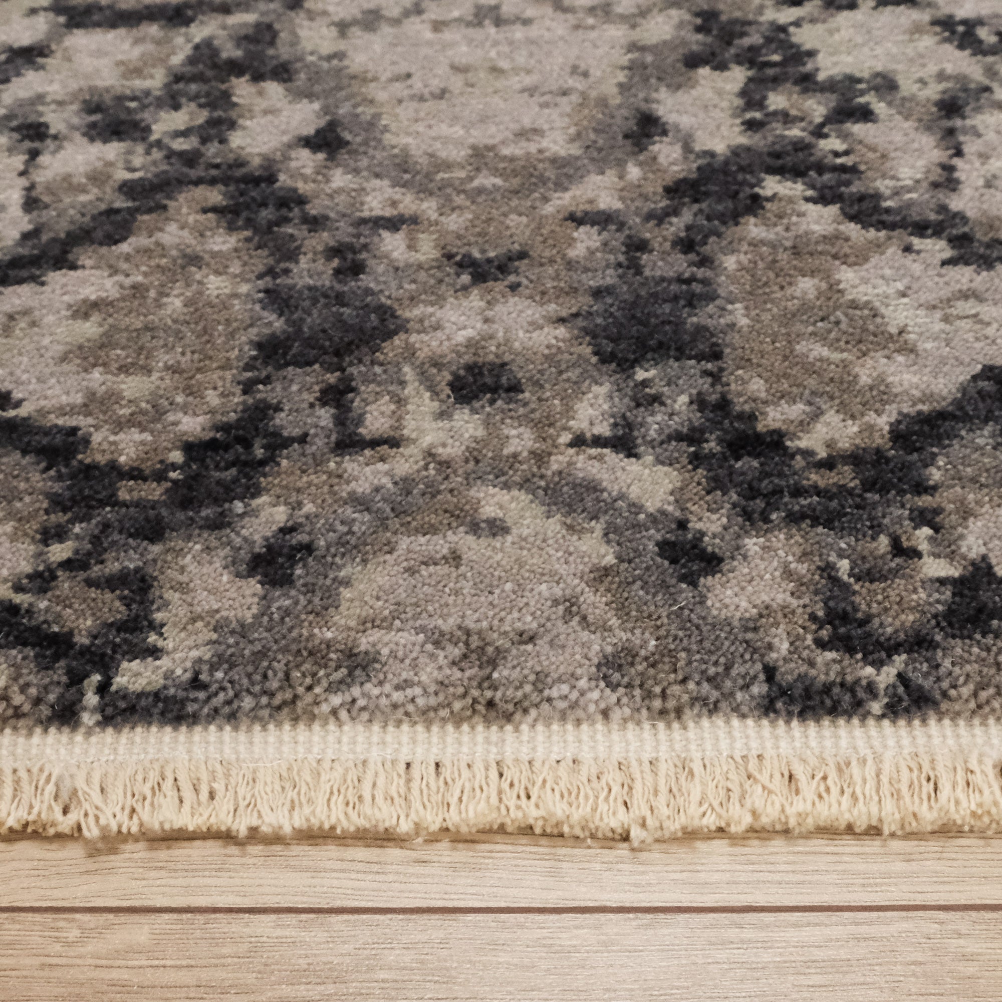 Machine Woven Abstract Patterned Gray Wool Carpet